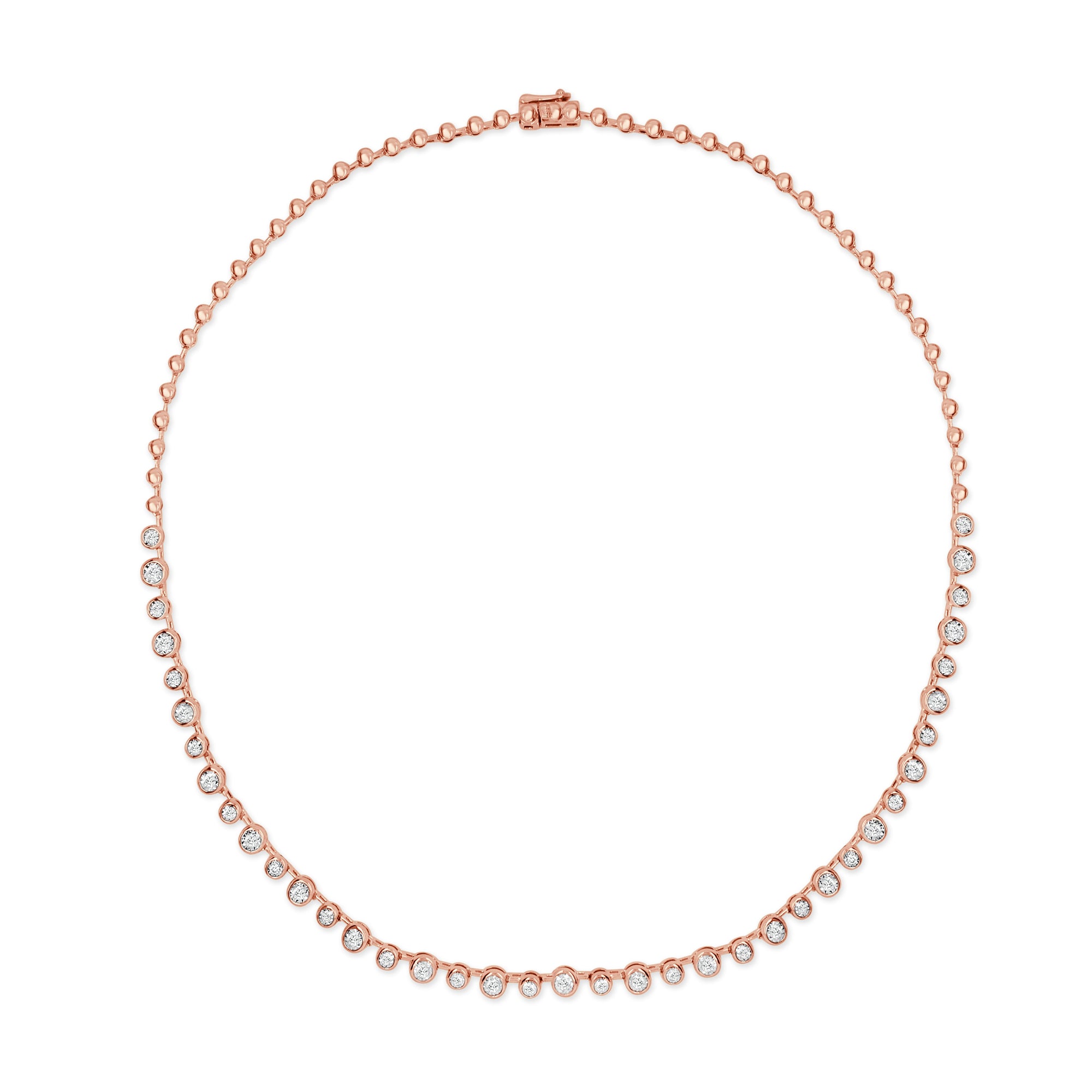 14K Gold Diamond Bezel Station Necklace - Rose