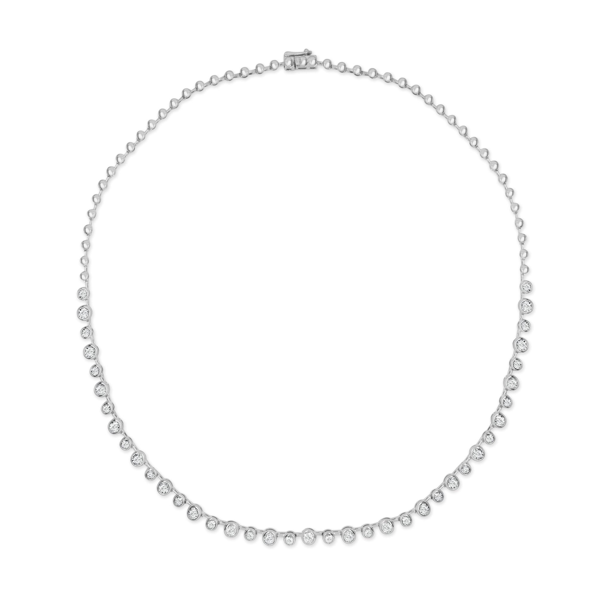 14K Gold Diamond Bezel Station Necklace - White