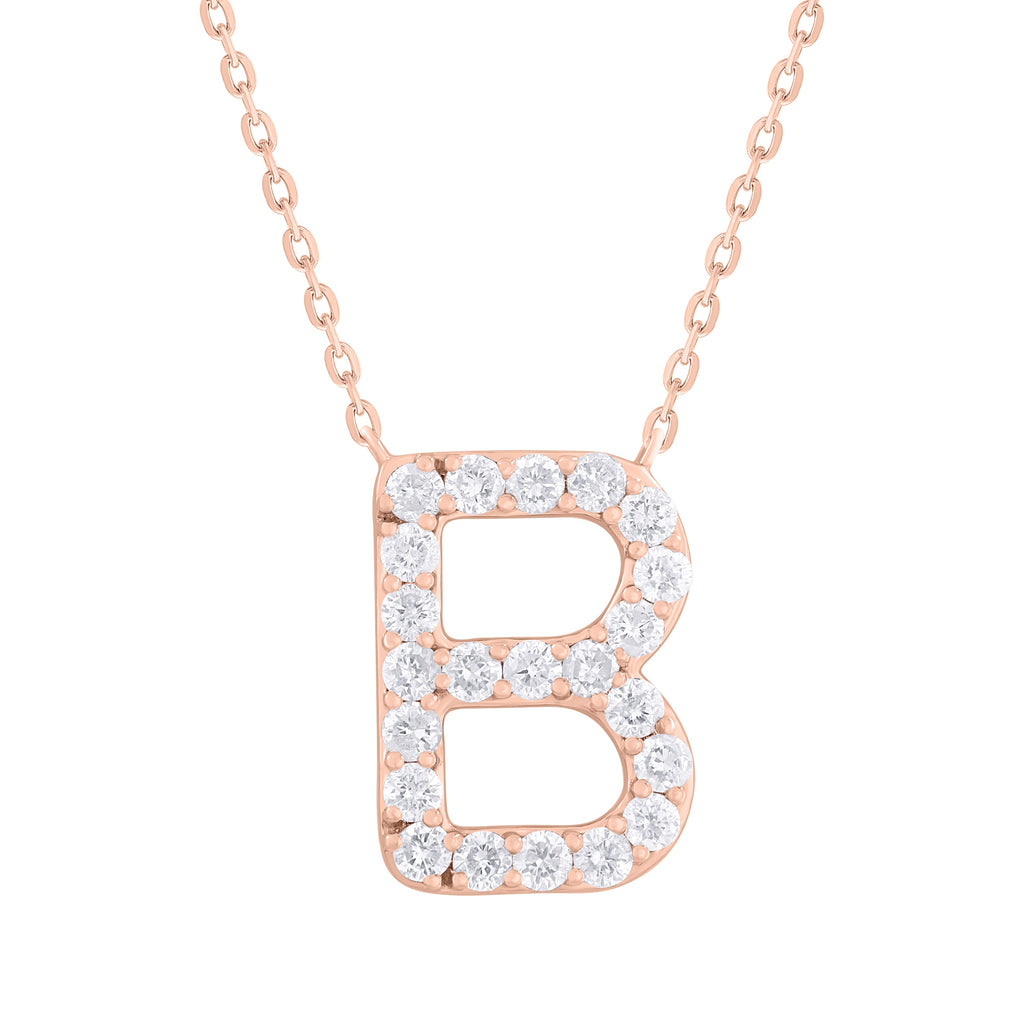 14K Gold Diamond Initial Necklace – 0.34ct - Rose