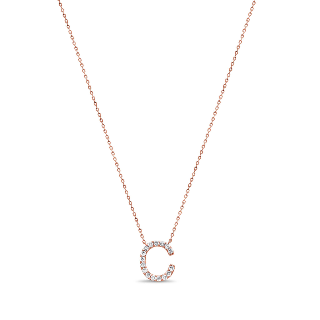 14K Gold Diamond Initial Necklace – 0.25ct-Rose