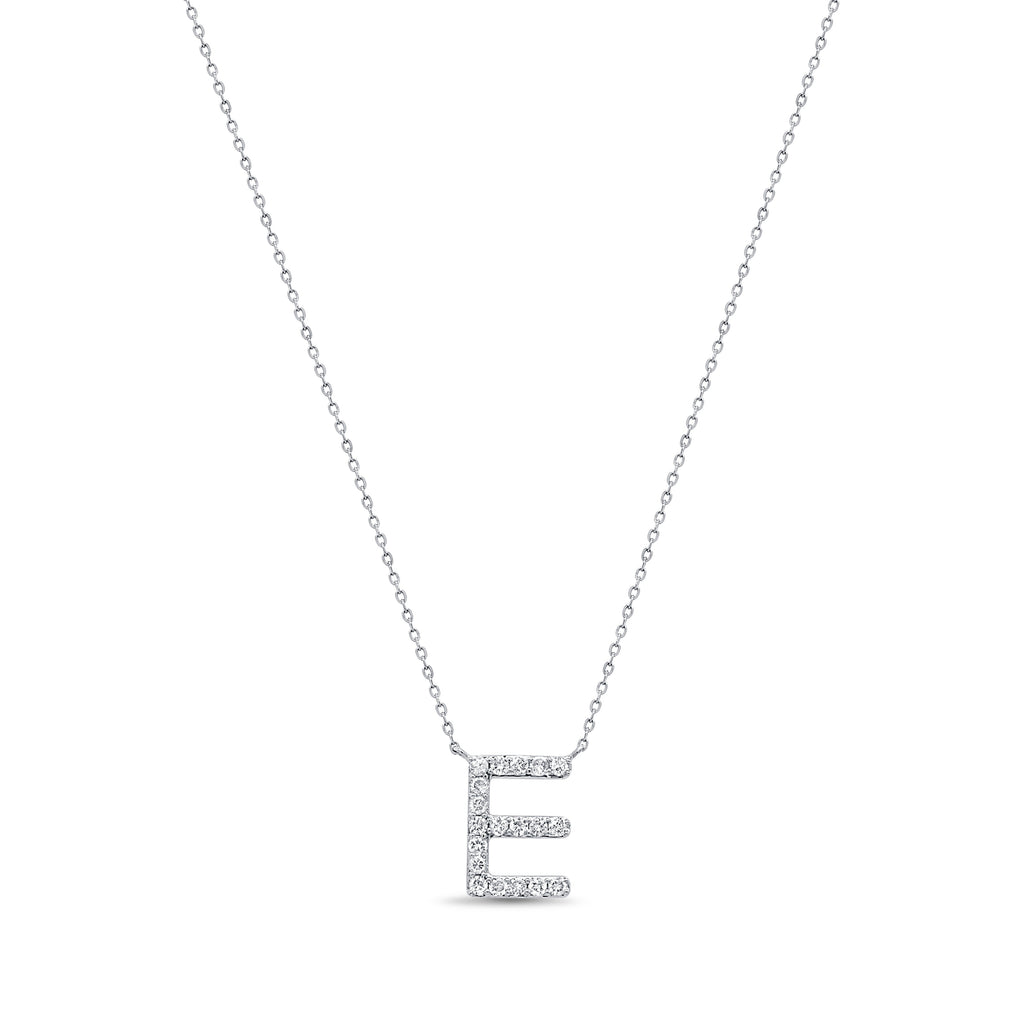 14K Gold Diamond Initial Necklace -White