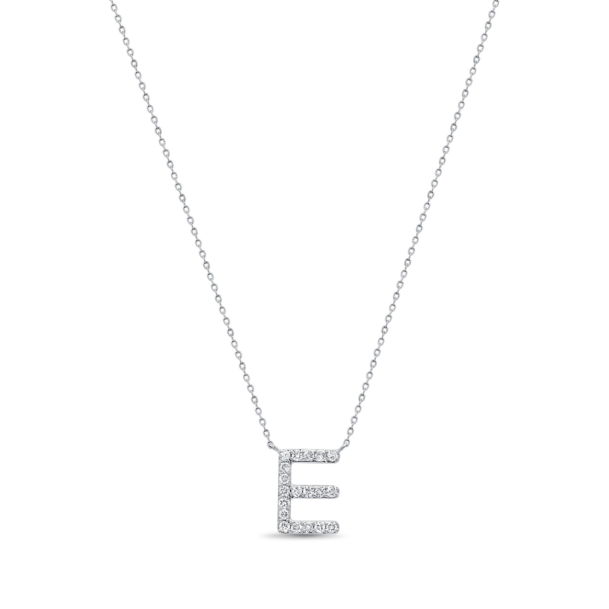 14K Gold Diamond Initial Necklace -White