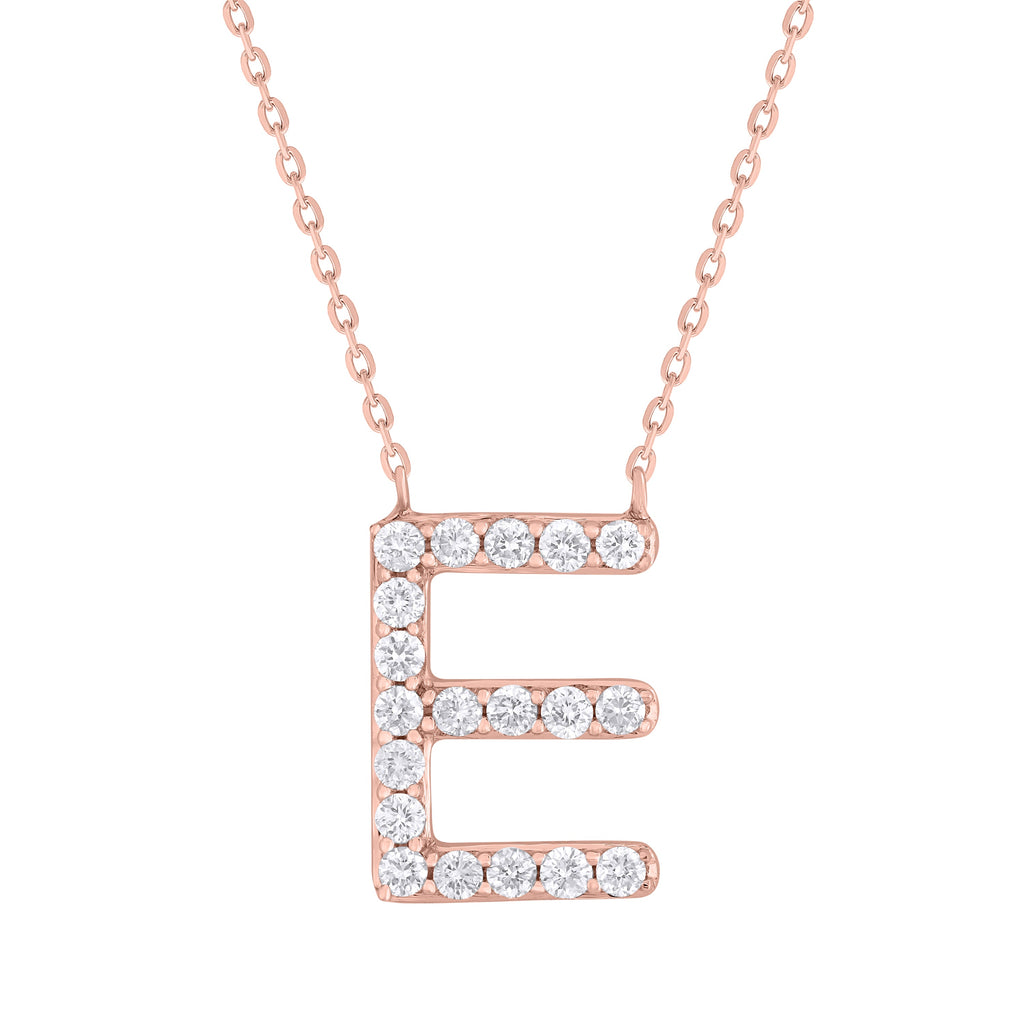 14K Gold Diamond Initial Necklace -Rose