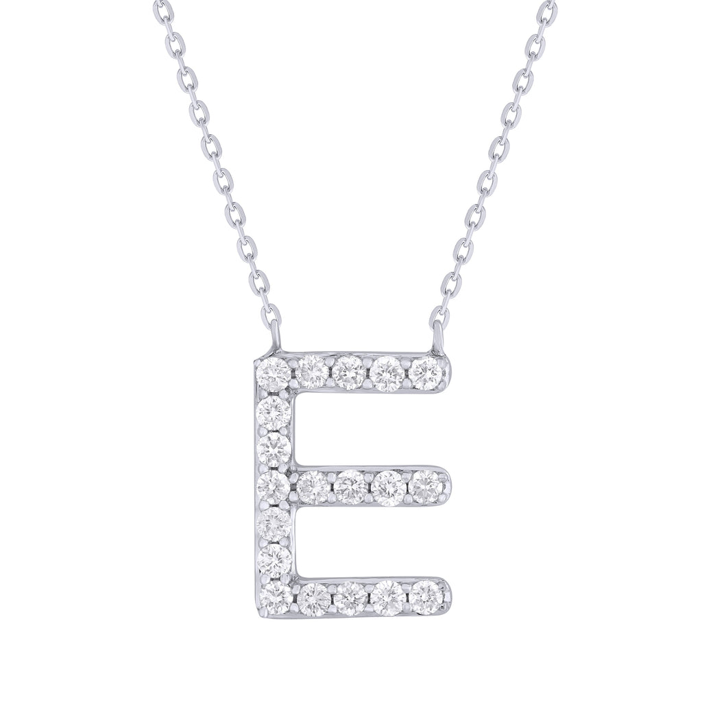 14K Gold Diamond Initial Necklace -White