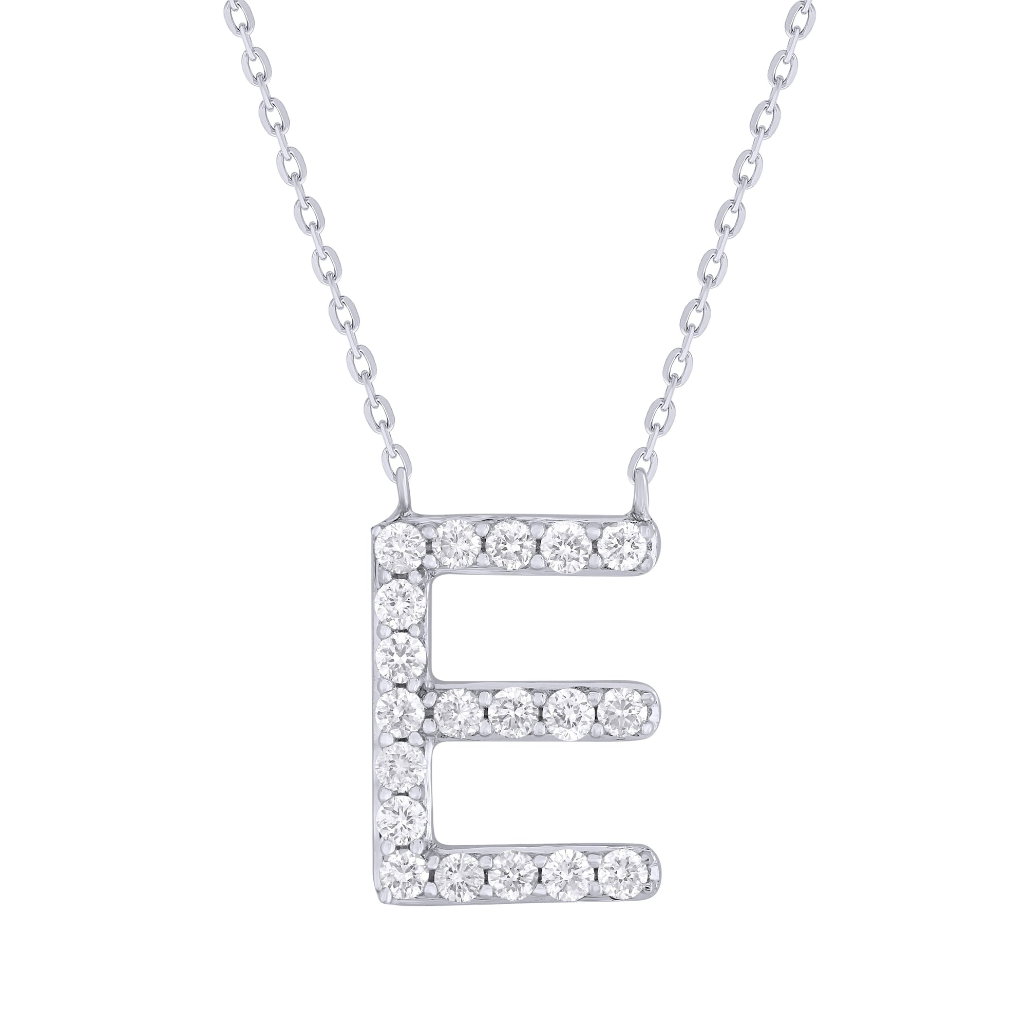 14K Gold Diamond Initial Necklace -White
