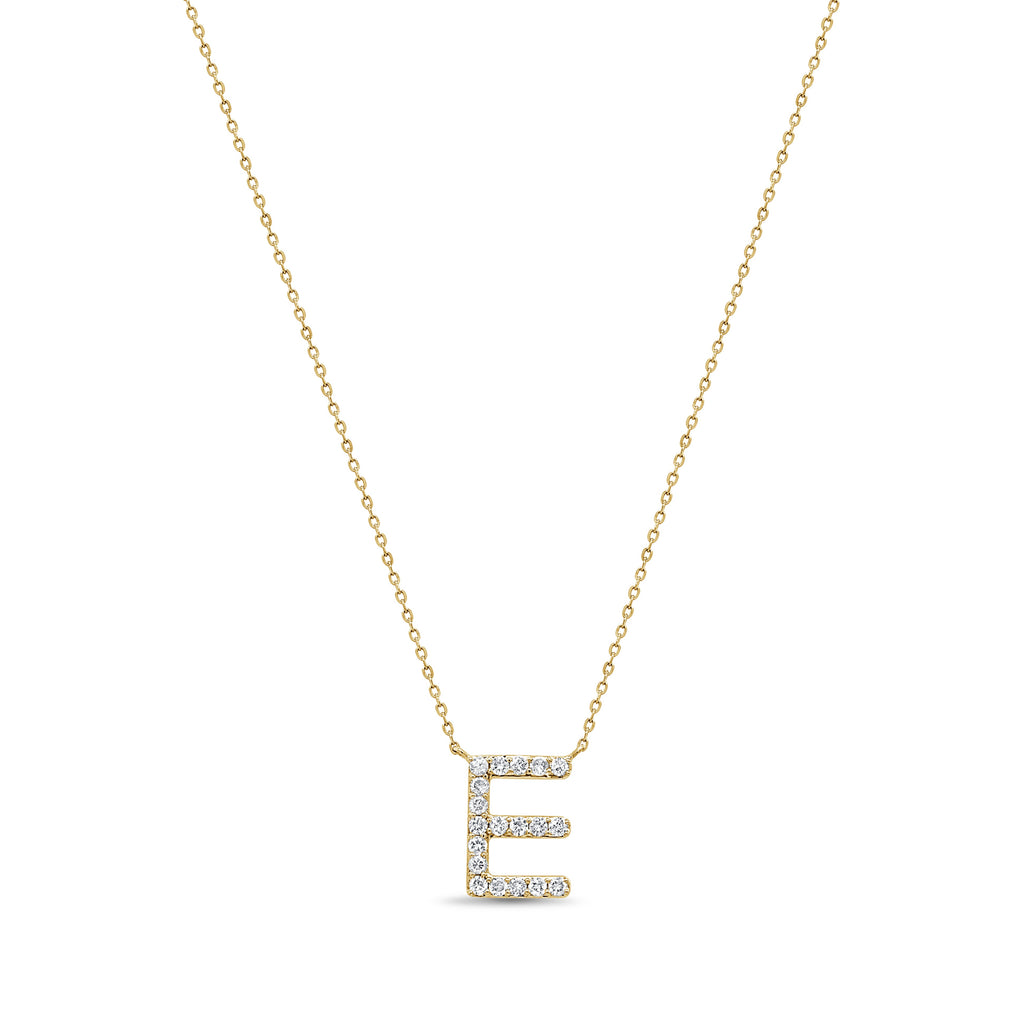 14K Gold Diamond Initial Necklace -Yellow