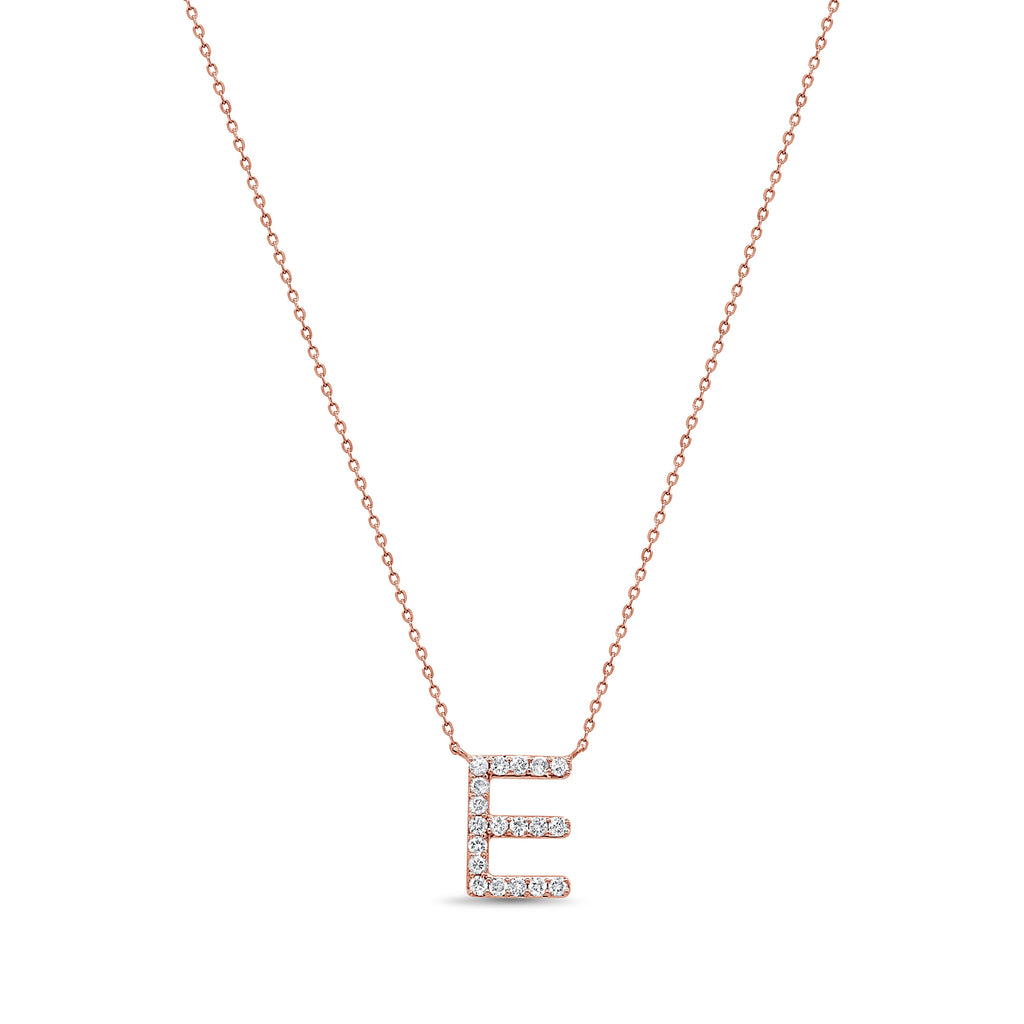 14K Gold Diamond Initial Necklace -Rose