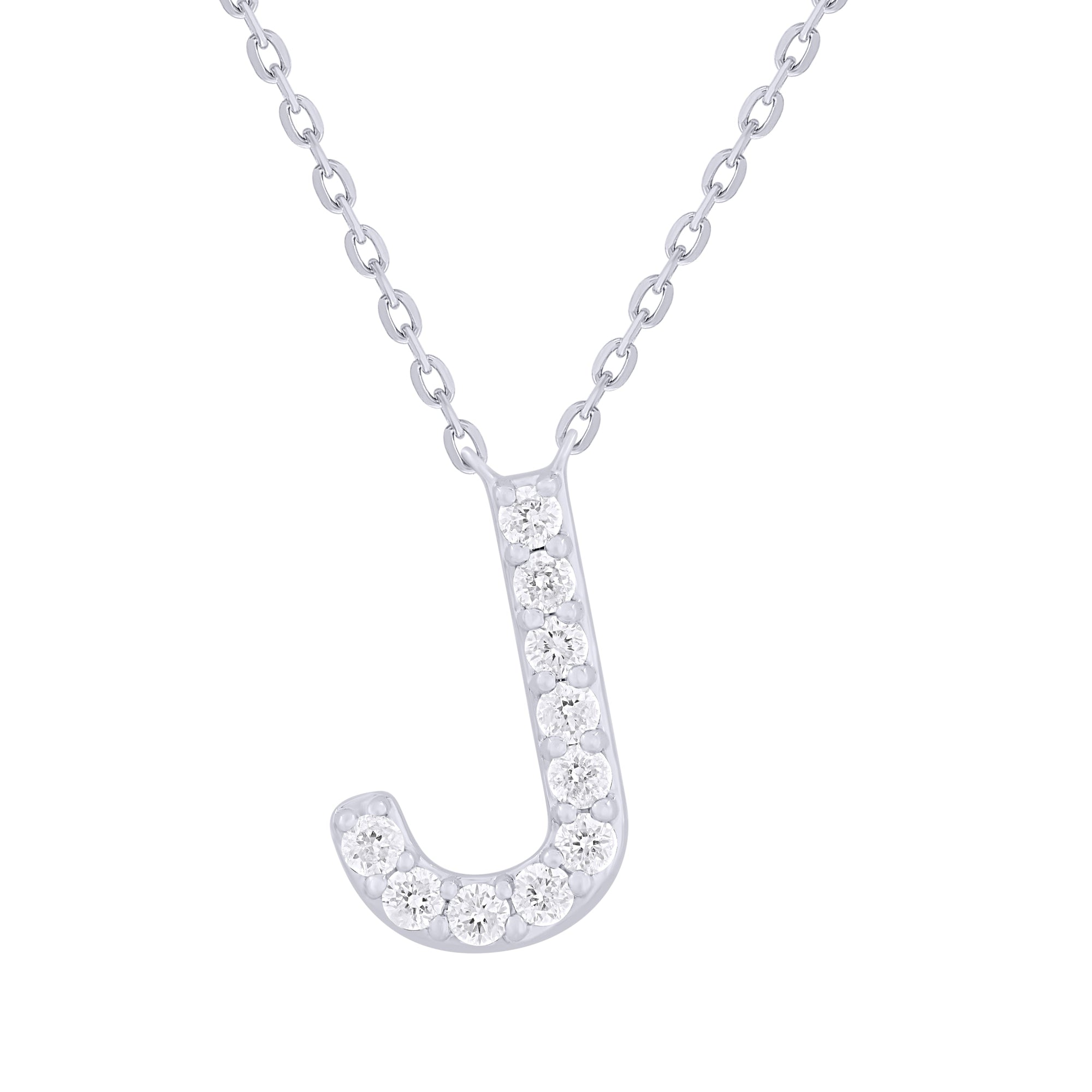 Diamond Initial “J” Necklace, 14K