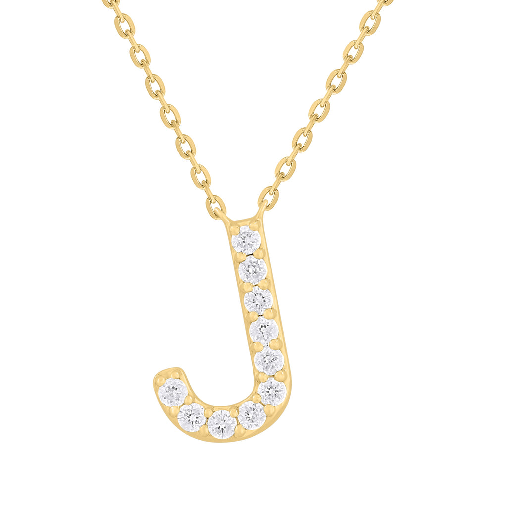 Diamond Initial “J” Necklace, 14K