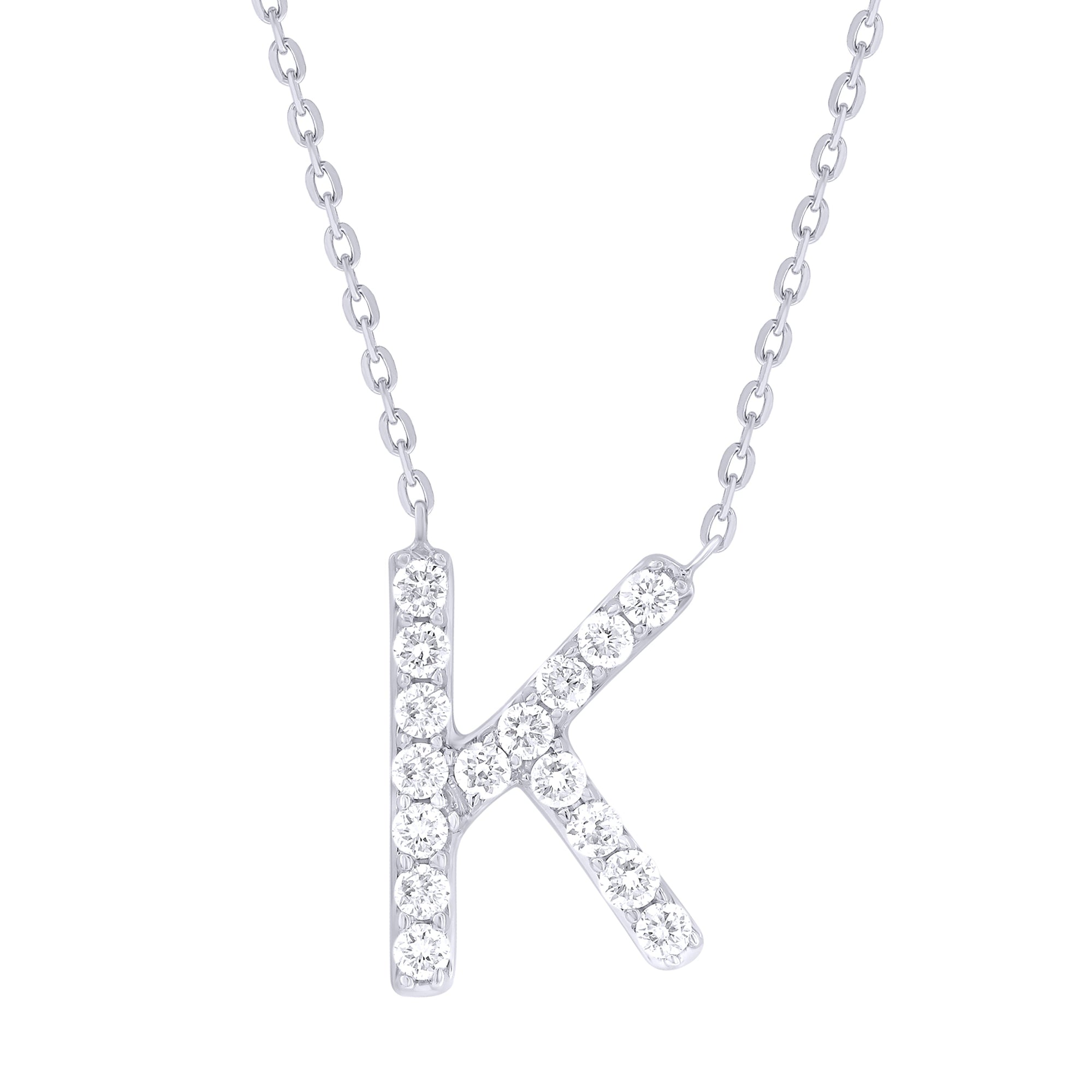 14K Gold Diamond Initial Necklace-White