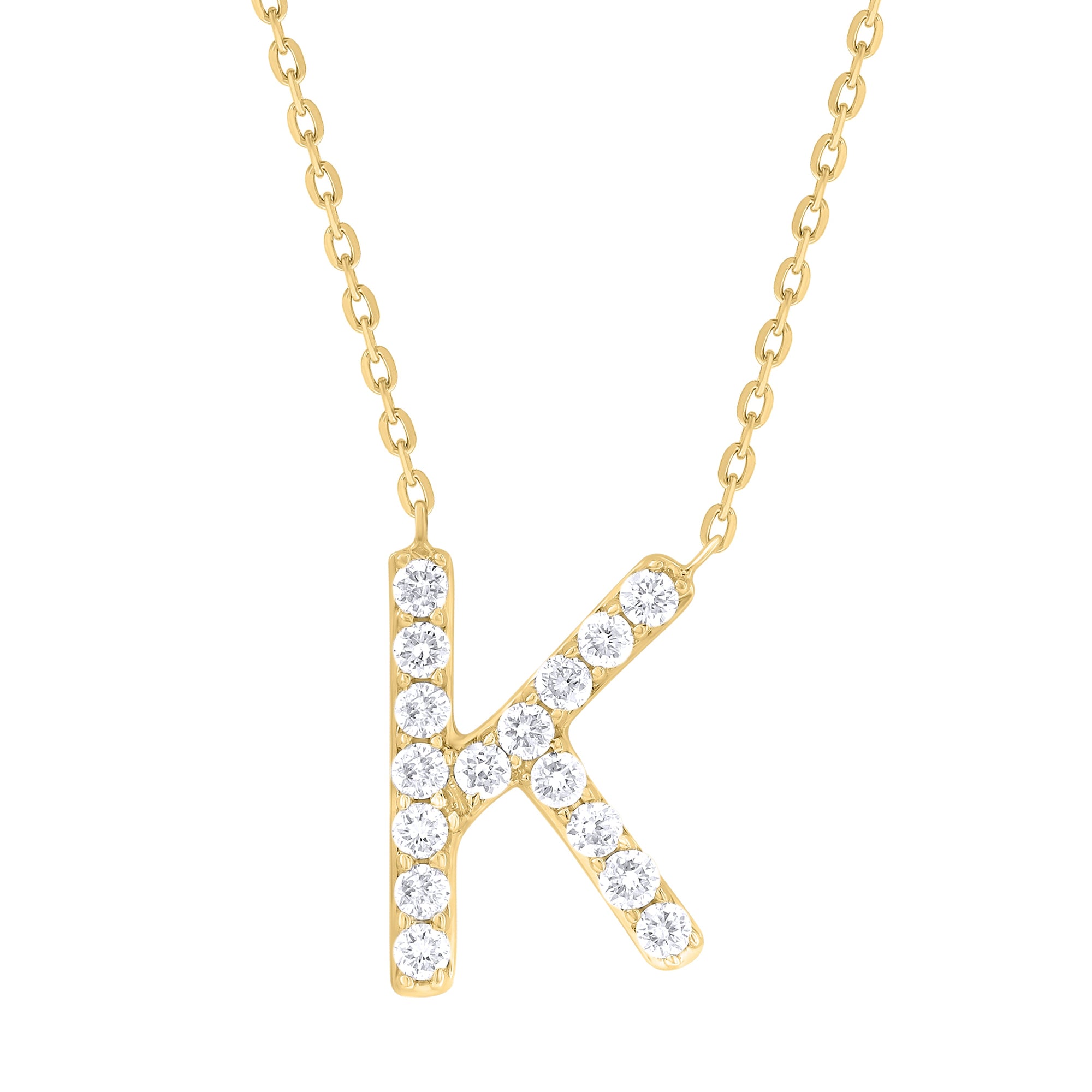 14K Gold Diamond Initial Necklace-Yellow