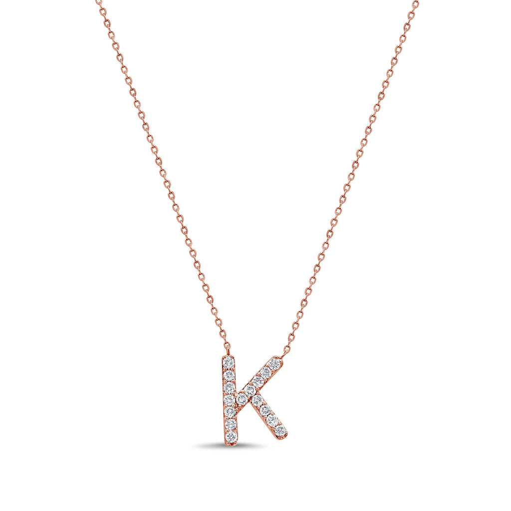 14K Gold Diamond Initial Necklace-Rose