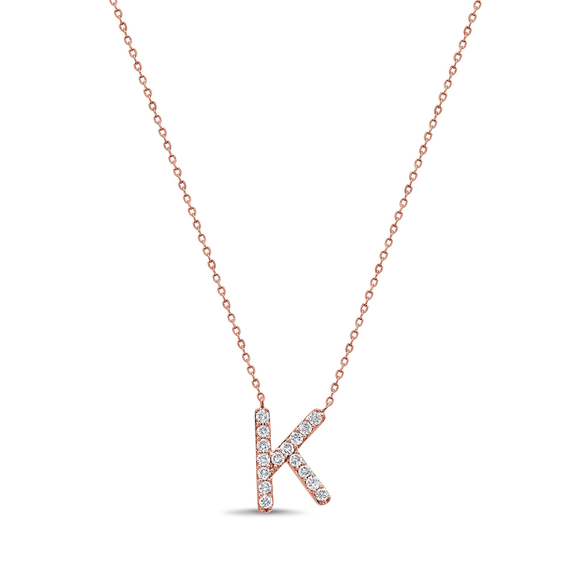 14K Gold Diamond Initial Necklace-Rose