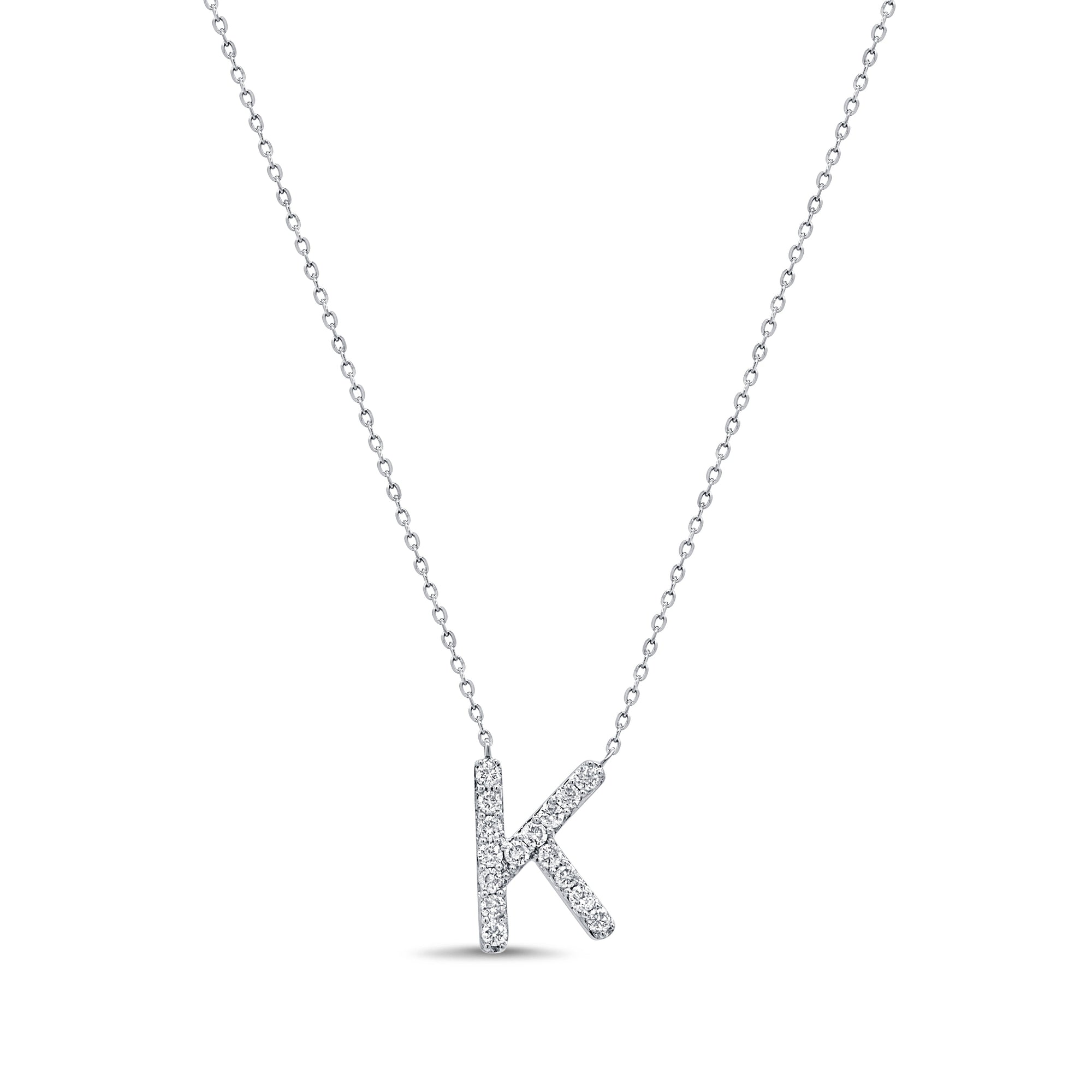 14K Gold Diamond Initial Necklace-White
