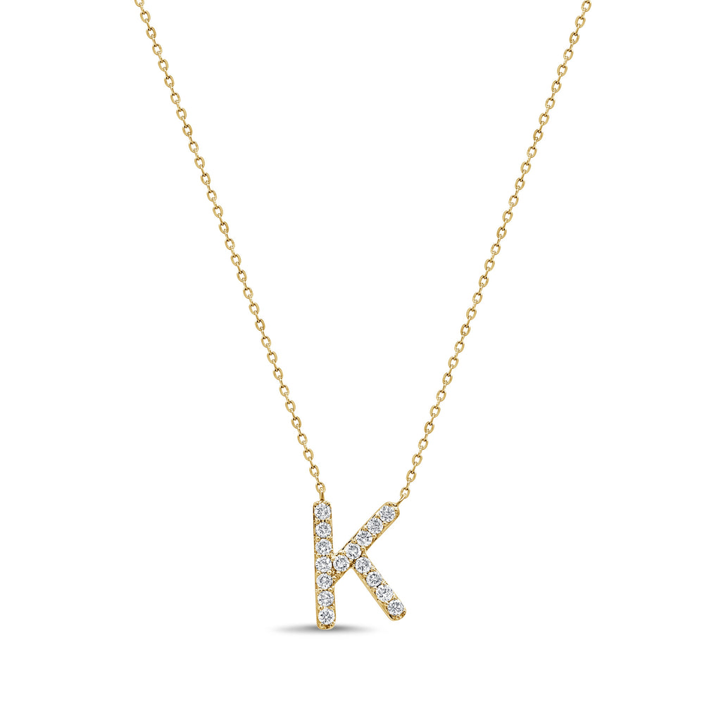 14K Gold Diamond Initial Necklace-Yellow