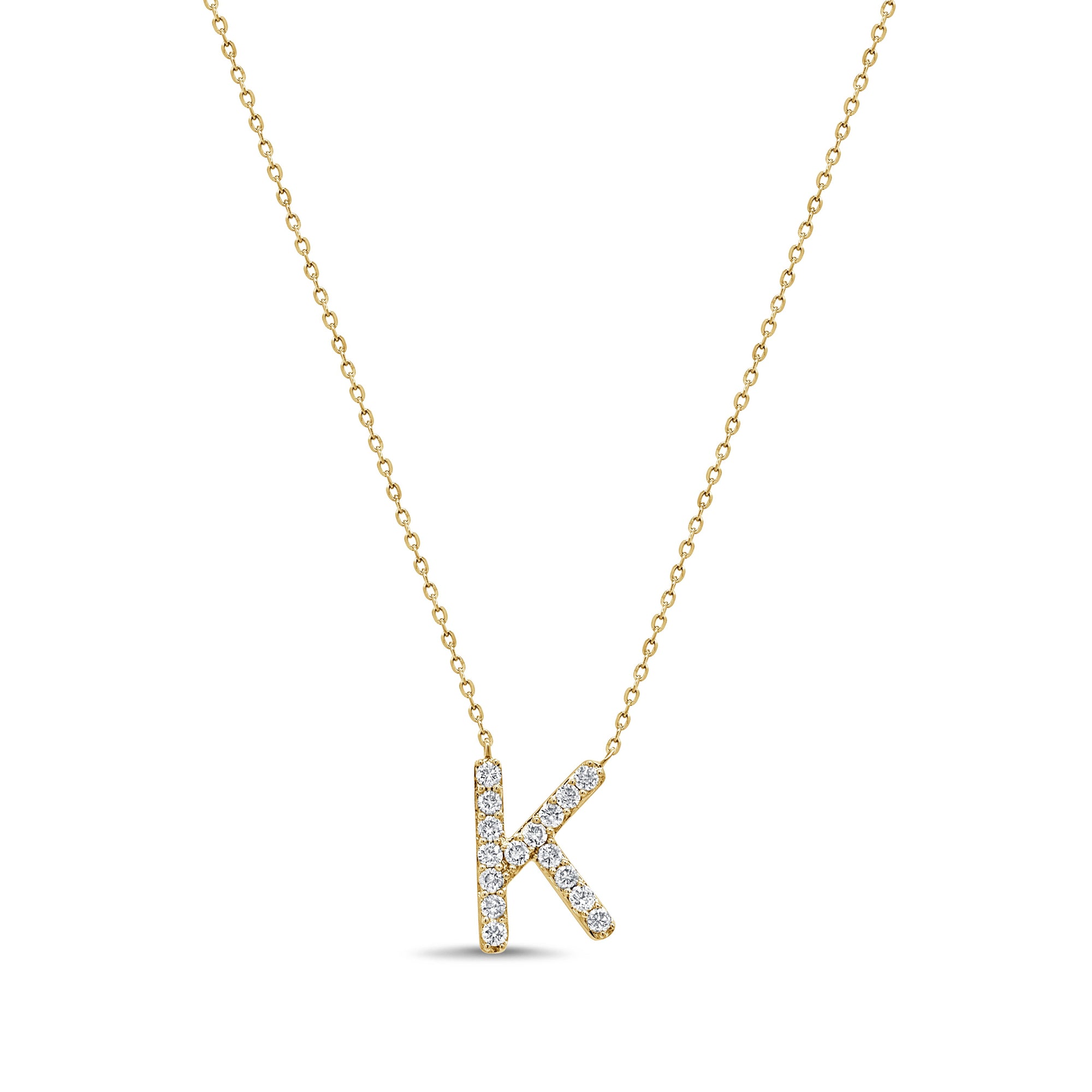 14K Gold Diamond Initial Necklace-Yellow