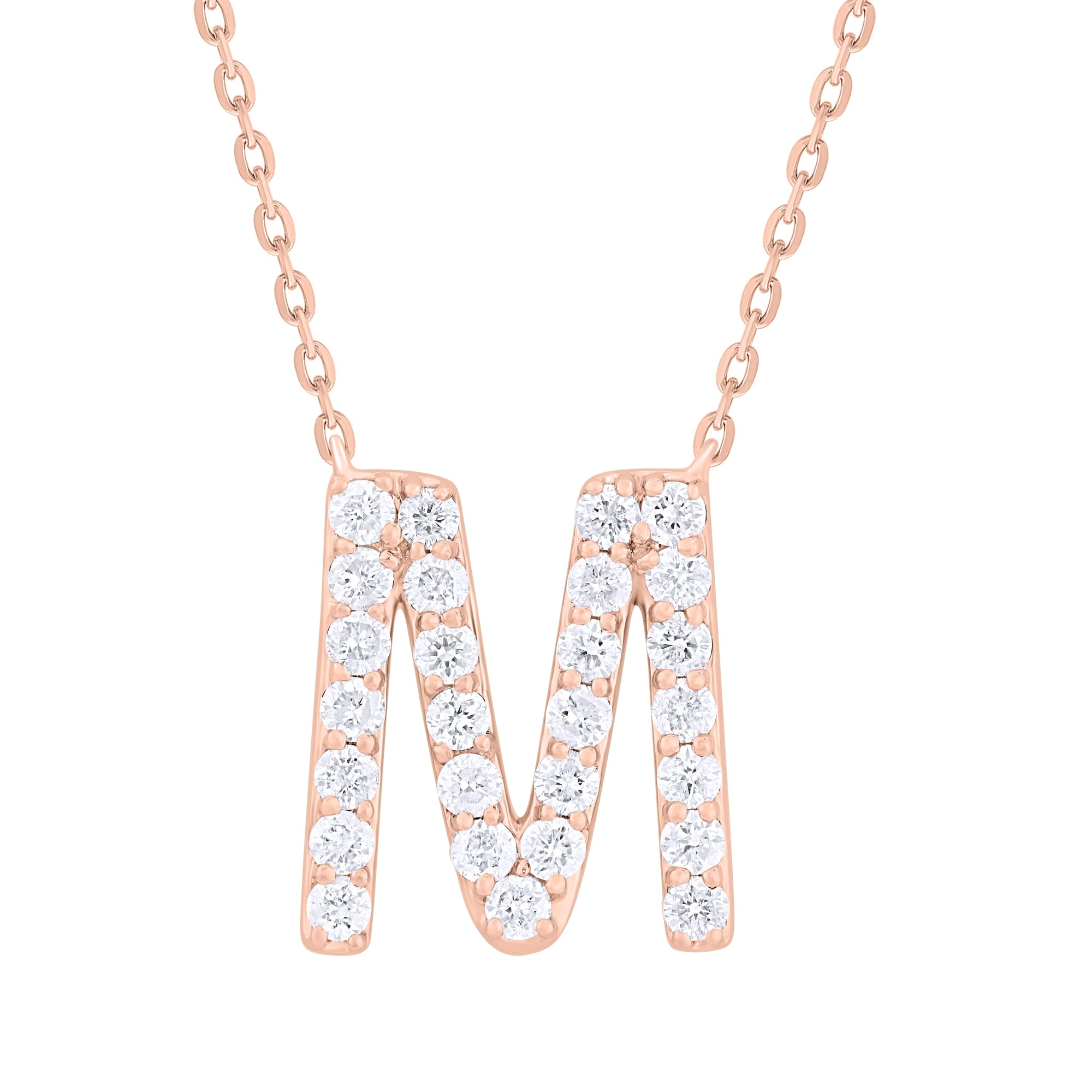 14K Gold Diamond Initial Necklace-Rose