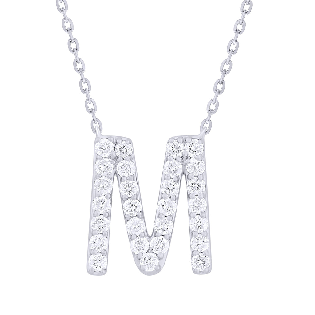 14K Gold Diamond Initial Necklace-White