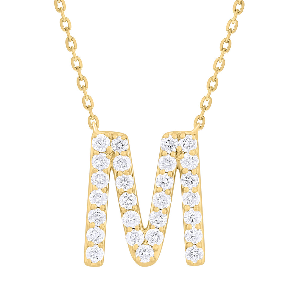 14K Gold Diamond Initial Necklace-Yellow