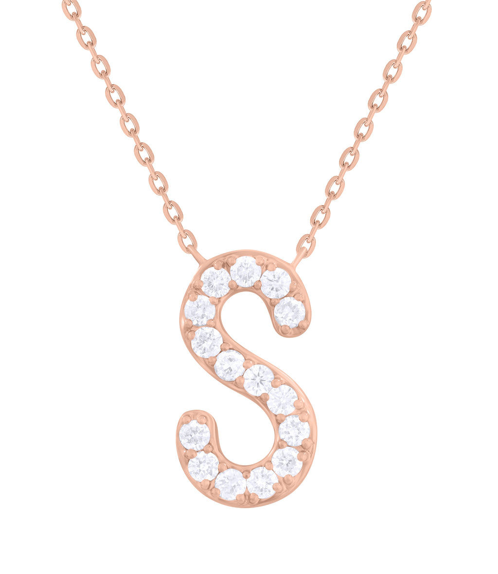 14K Gold & Diamond Initial Necklace-White-Rose