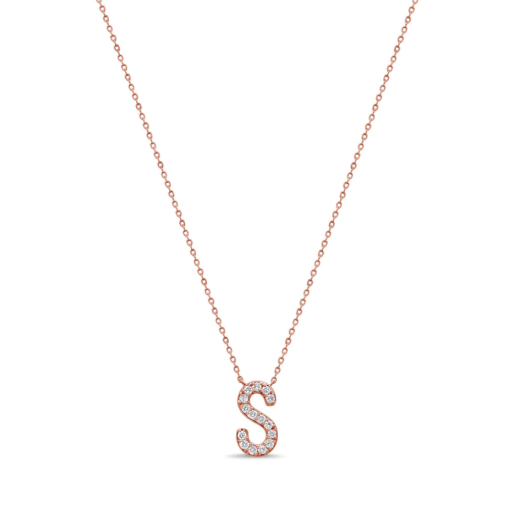 14K Gold & Diamond Initial Necklace-Rose