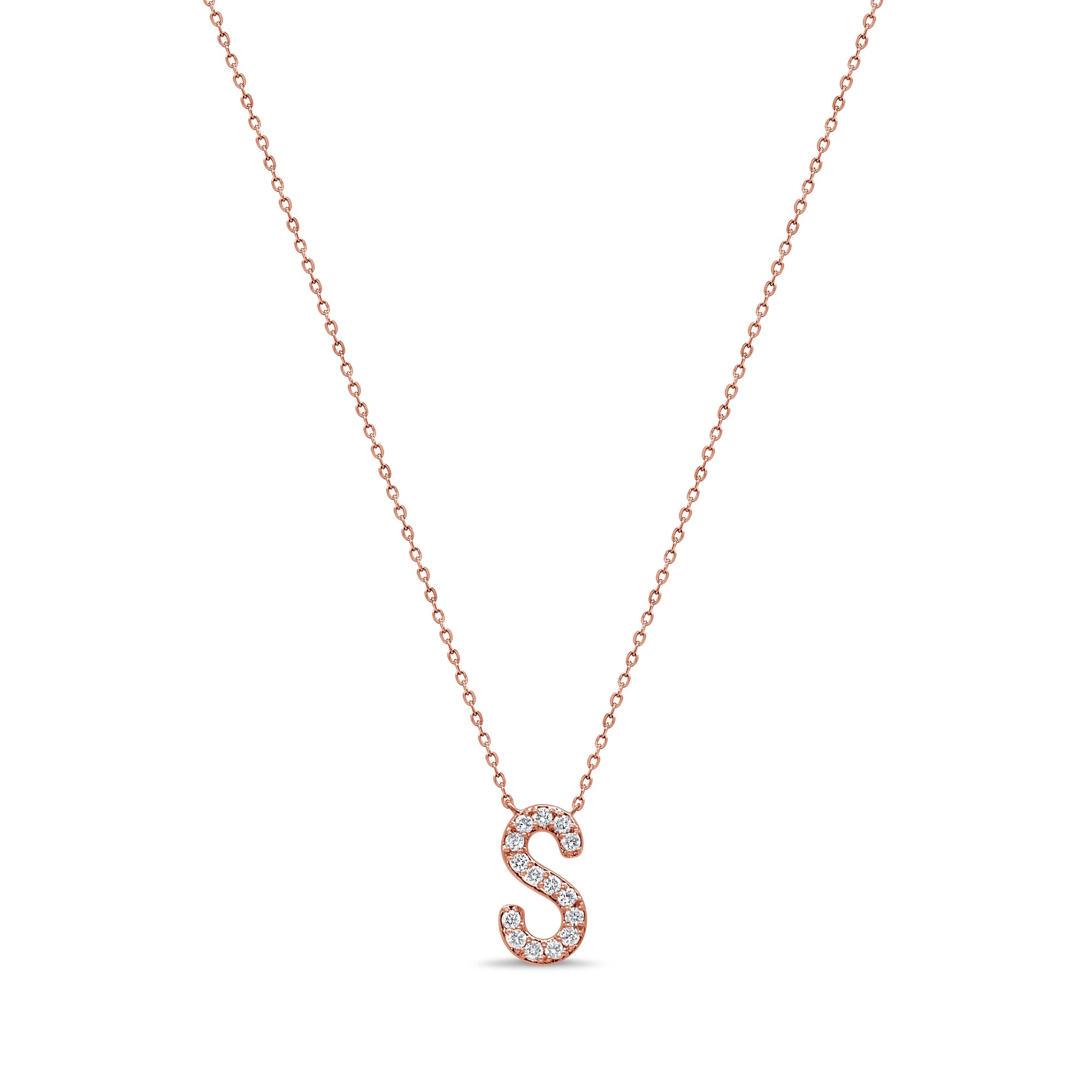 14K Gold & Diamond Initial Necklace-Rose