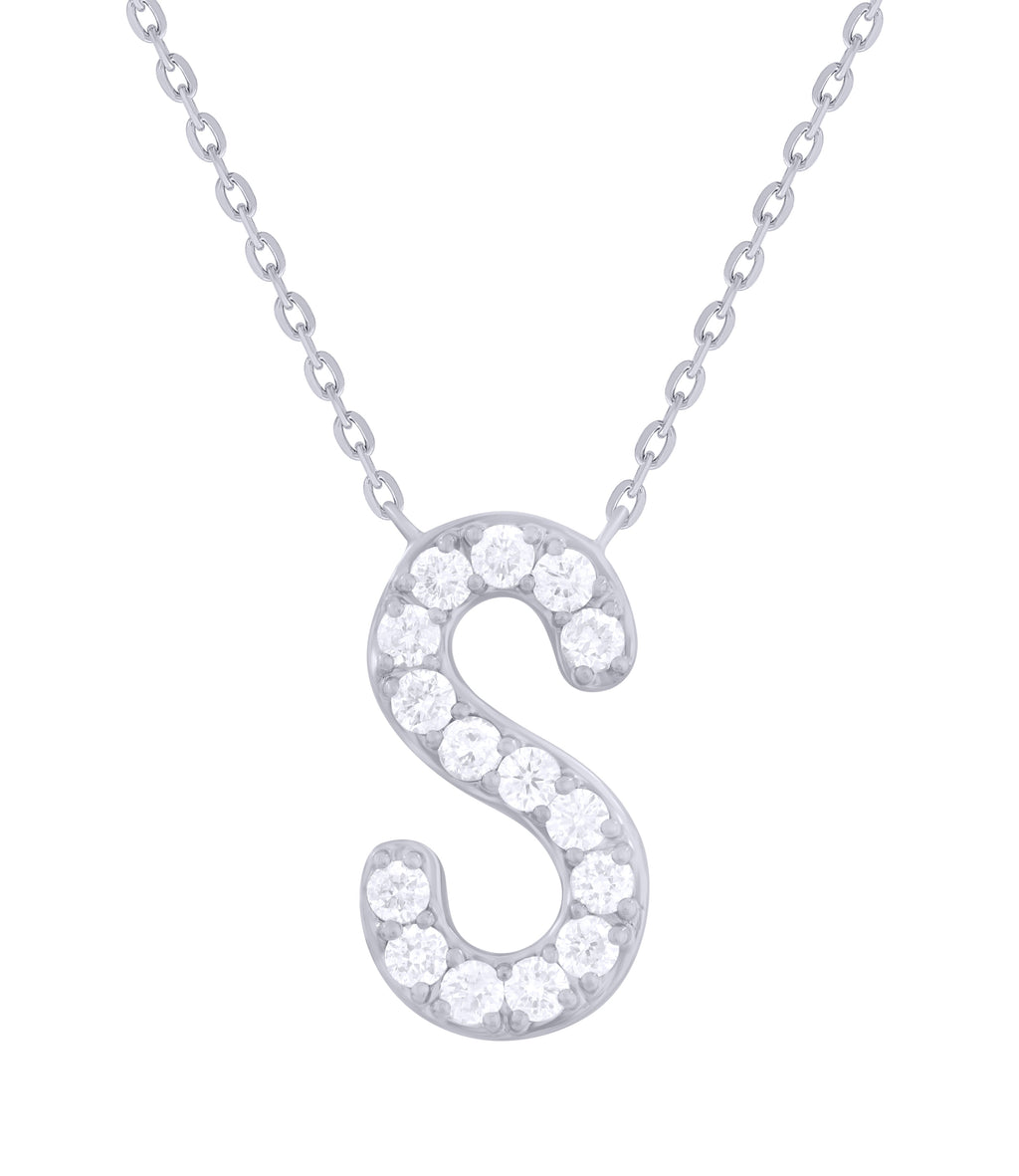 14K Gold & Diamond Initial Necklace-White