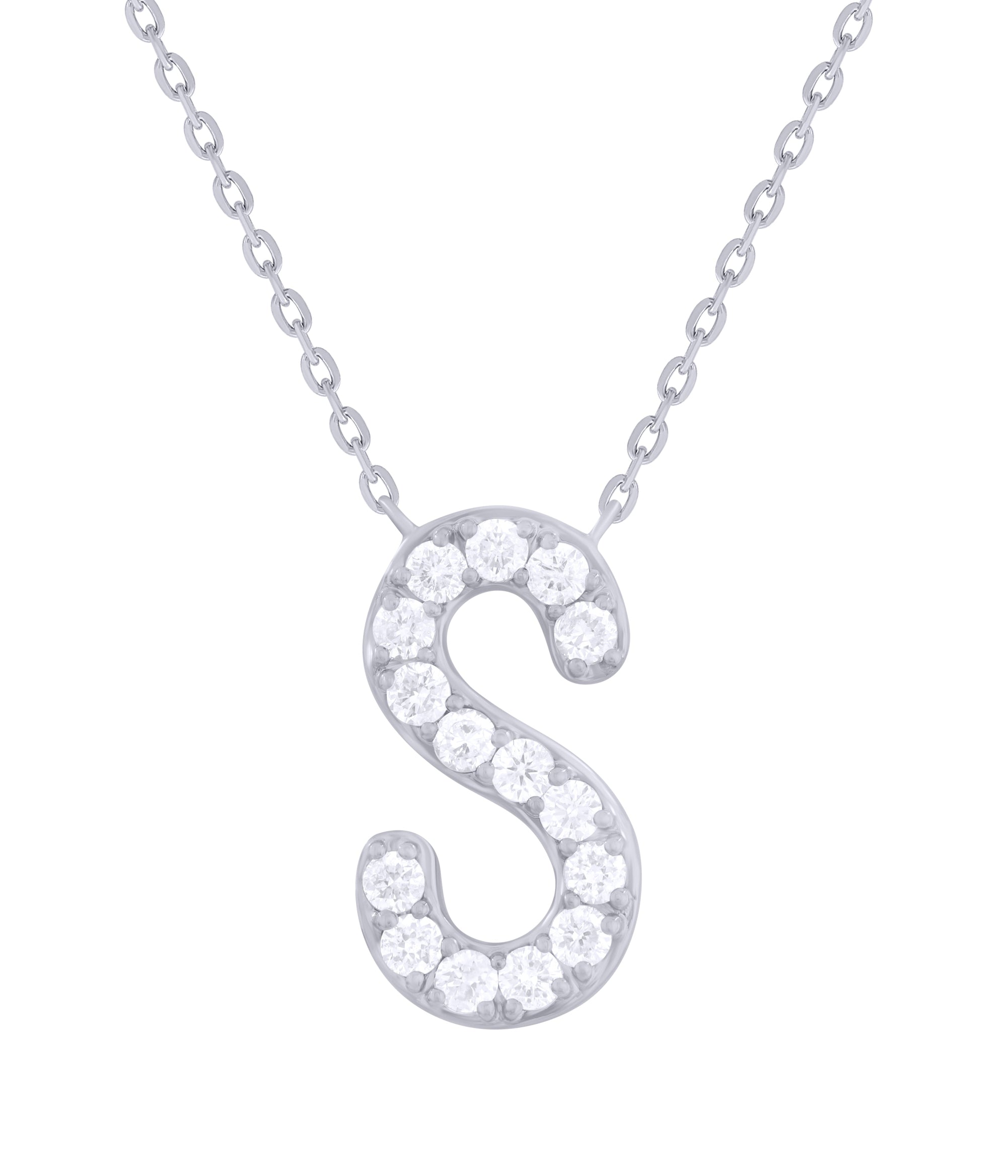 14K Gold & Diamond Initial Necklace-White