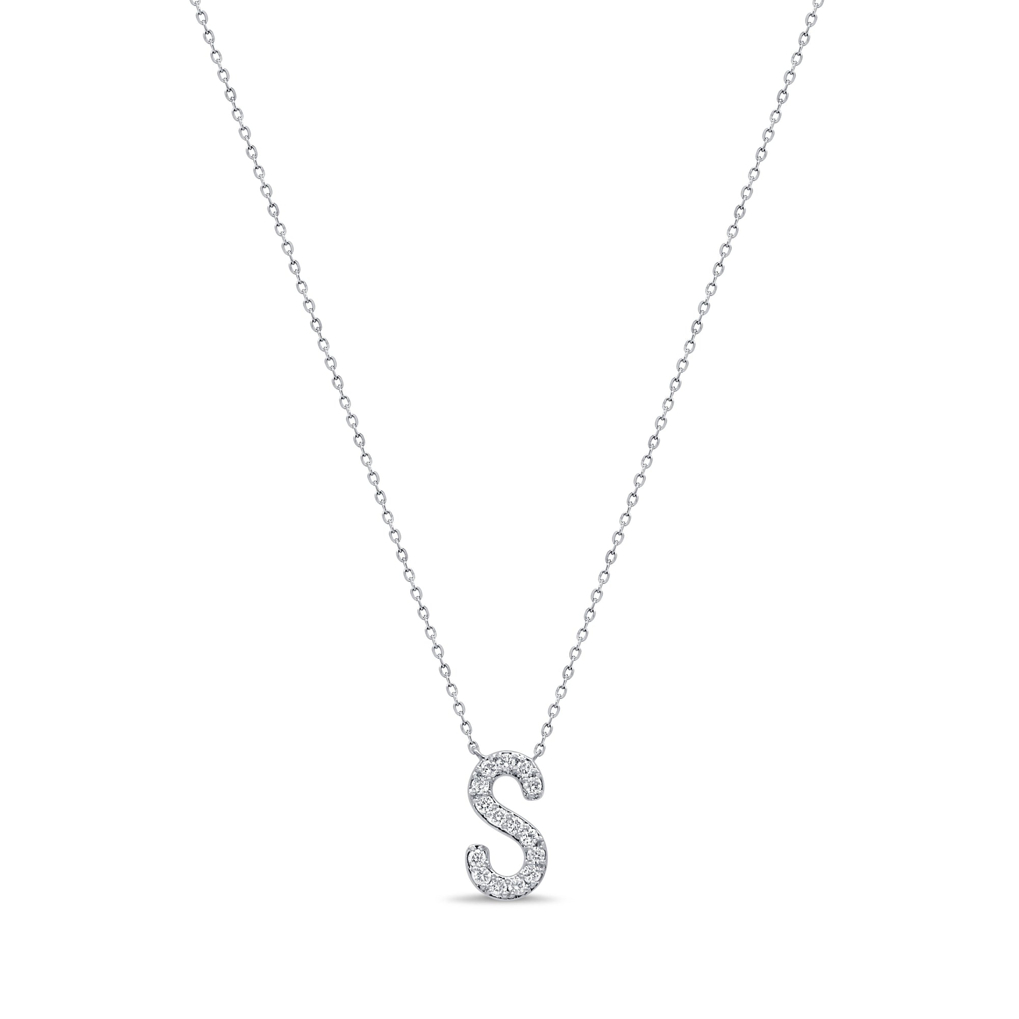 14K Gold & Diamond Initial Necklace-White
