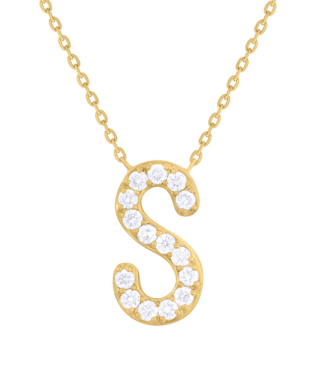 14K Gold & Diamond Initial Necklace-White-Yellow