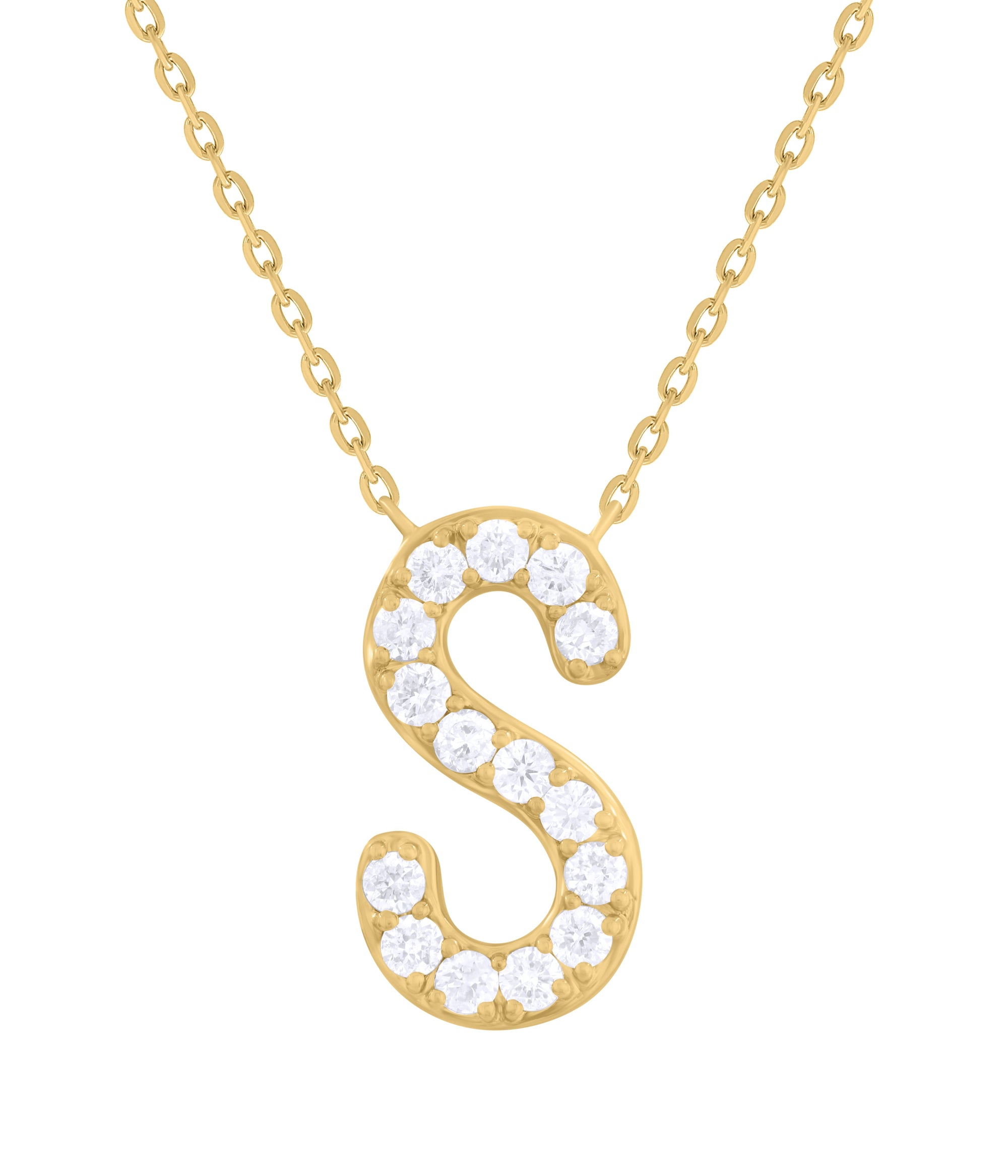 14K Gold & Diamond Initial Necklace-White-Yellow