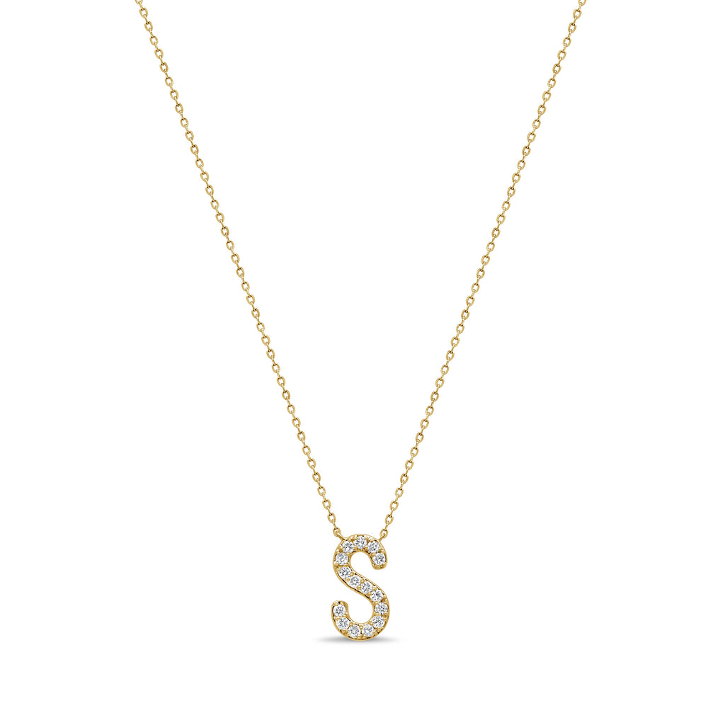 14K Gold & Diamond Initial Necklace-Yellow