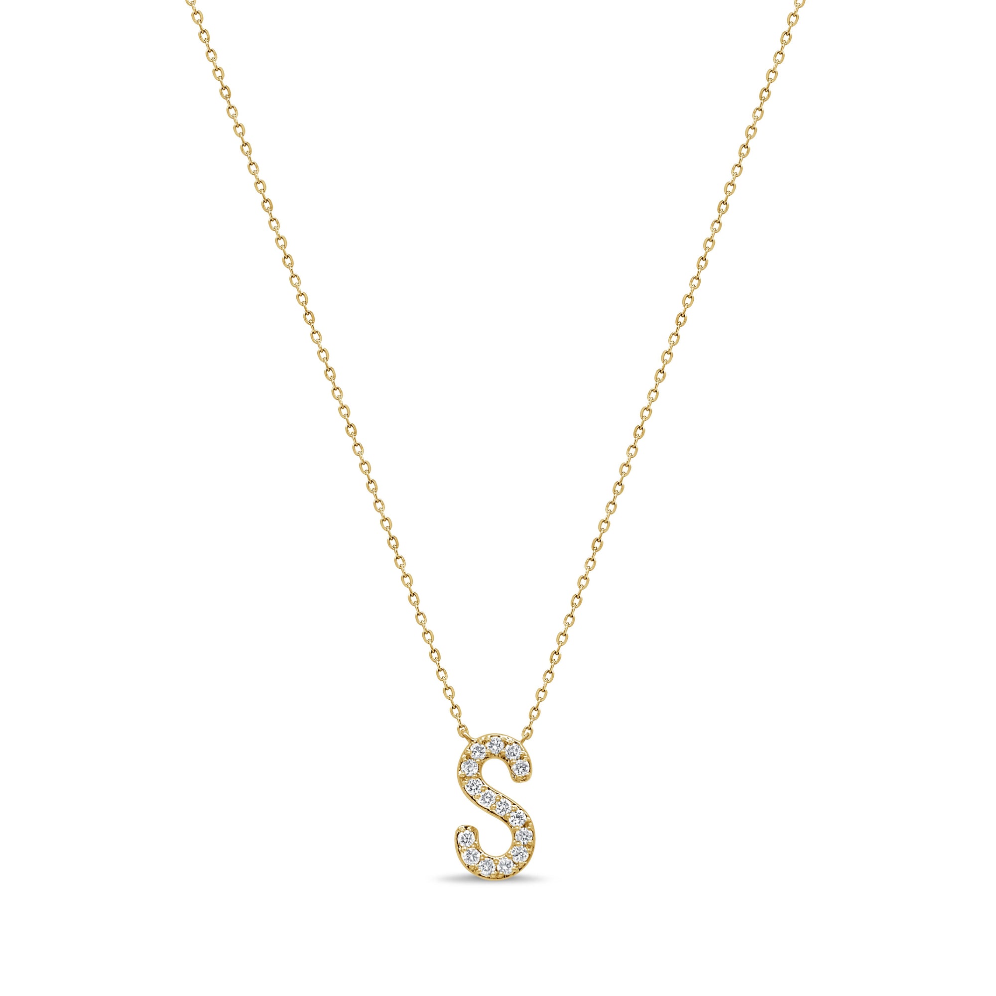 14K Gold & Diamond Initial Necklace-Yellow