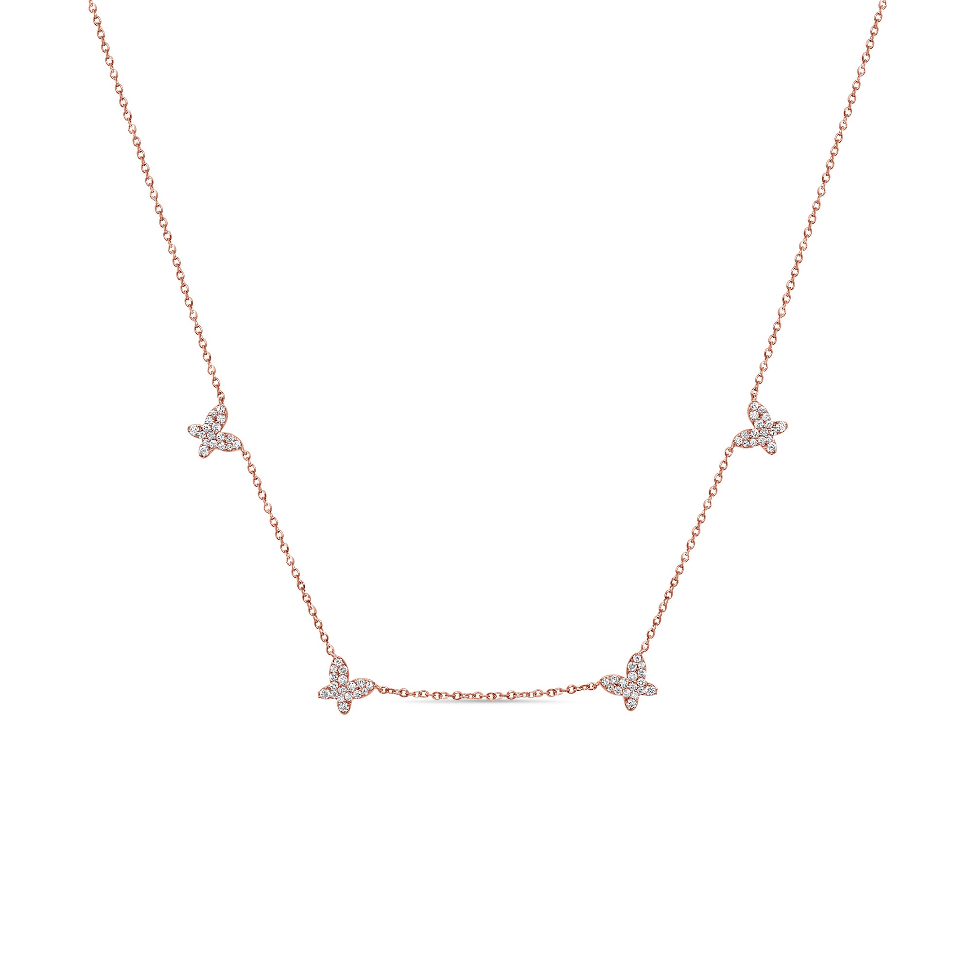 14K Gold Diamond Heart Station Necklace – Rose