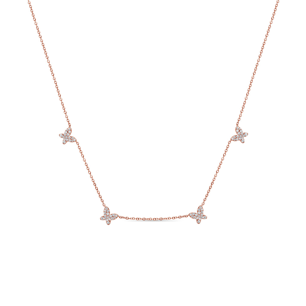 14K Gold & Diamond Butterfly Station Necklace - Rose