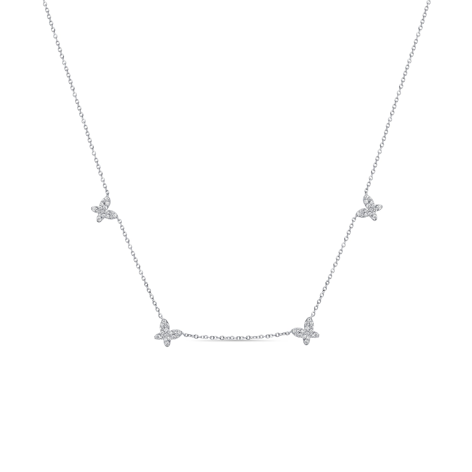 14K Gold & Diamond Butterfly Station Necklace - White