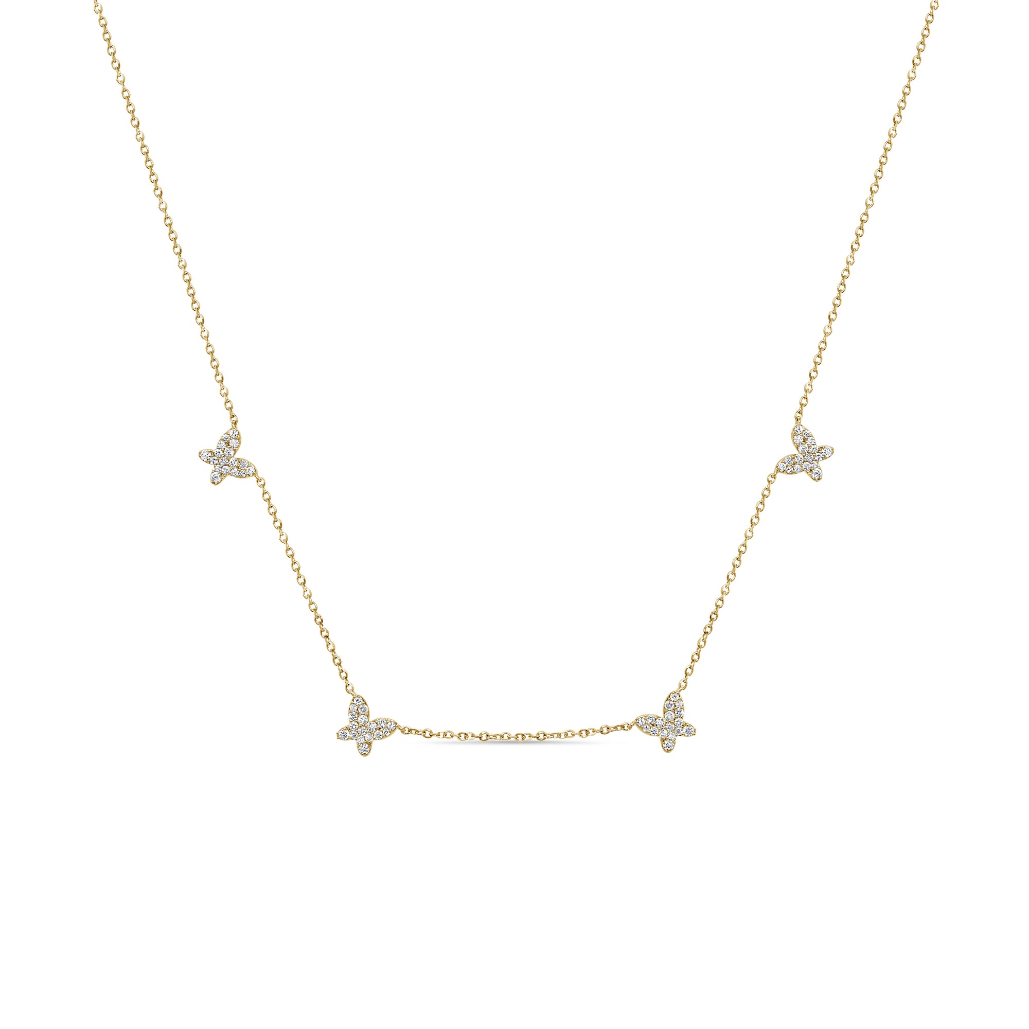 14K Gold & Diamond Butterfly Station Necklace - Yellow