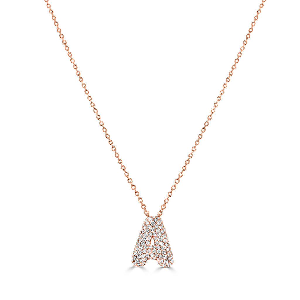 14K Gold Pavé Diamond Initial Necklace - Rose