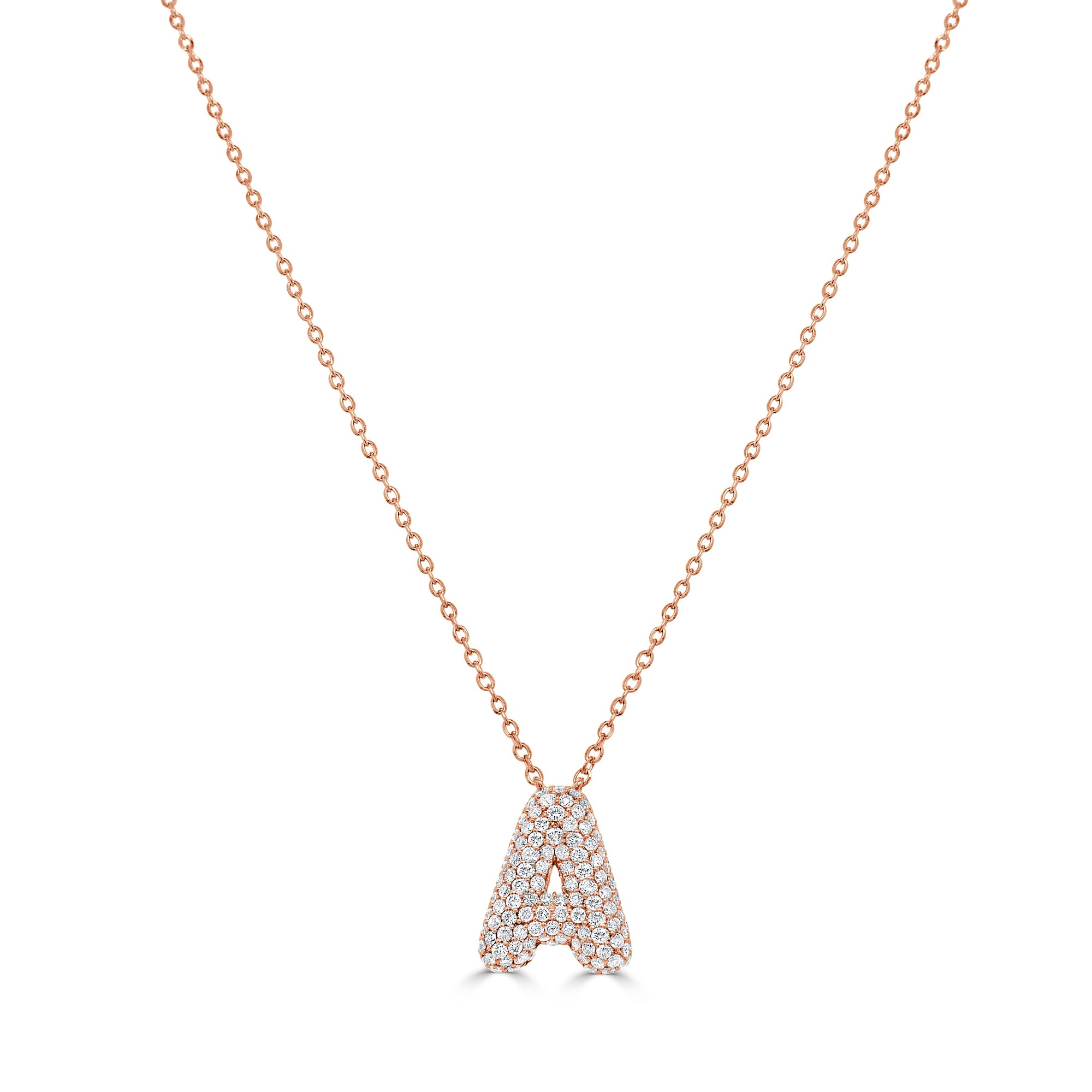 14K Gold Pavé Diamond Initial Necklace - Rose