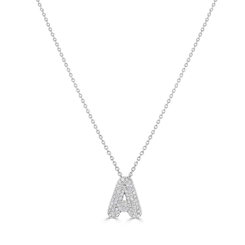 14K Gold Pavé Diamond Initial Necklace - White
