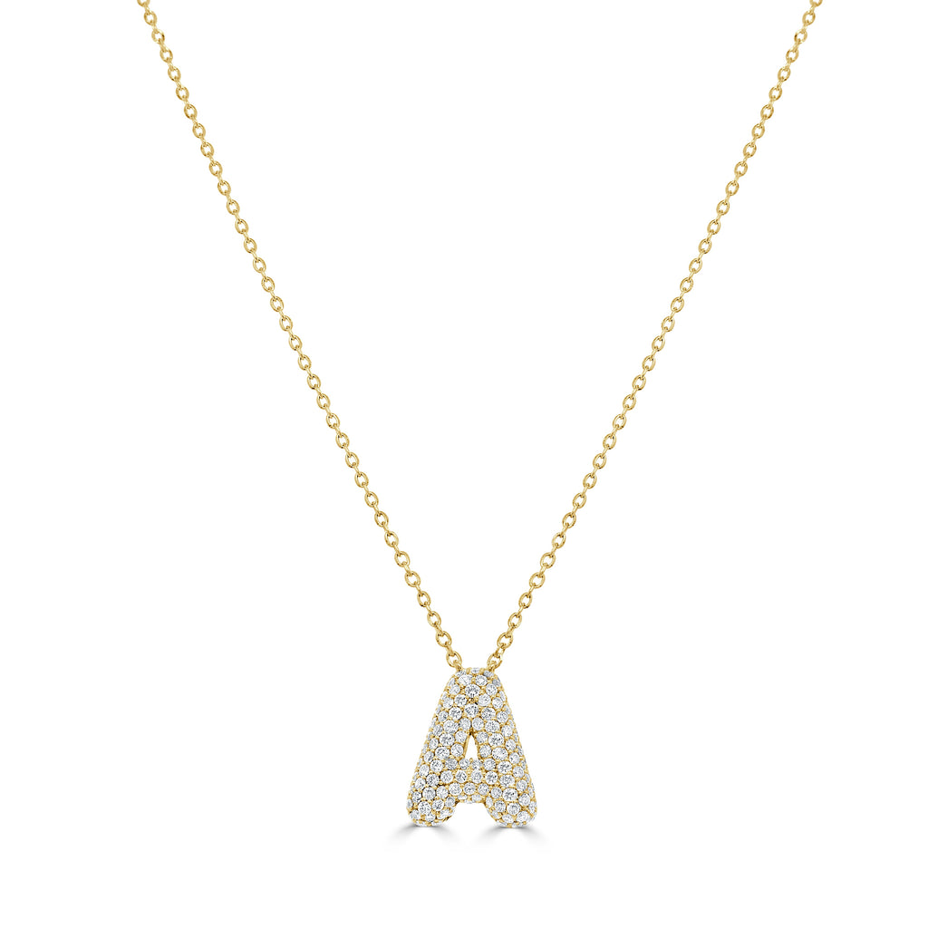 14K Gold Pavé Diamond Initial Necklace - Yellow