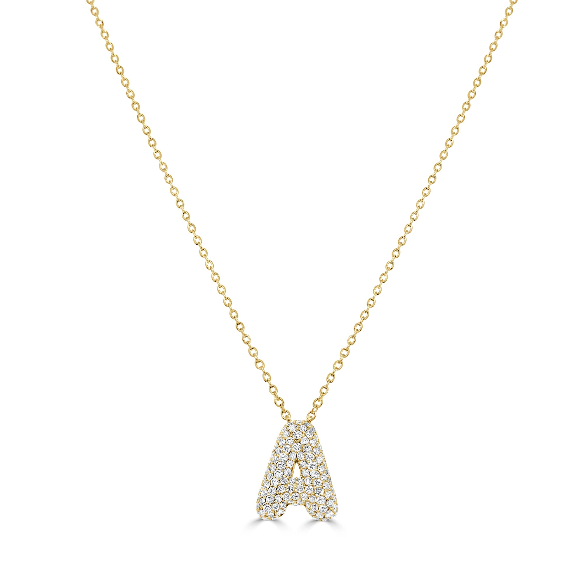 14K Gold Pavé Diamond Initial Necklace - Yellow