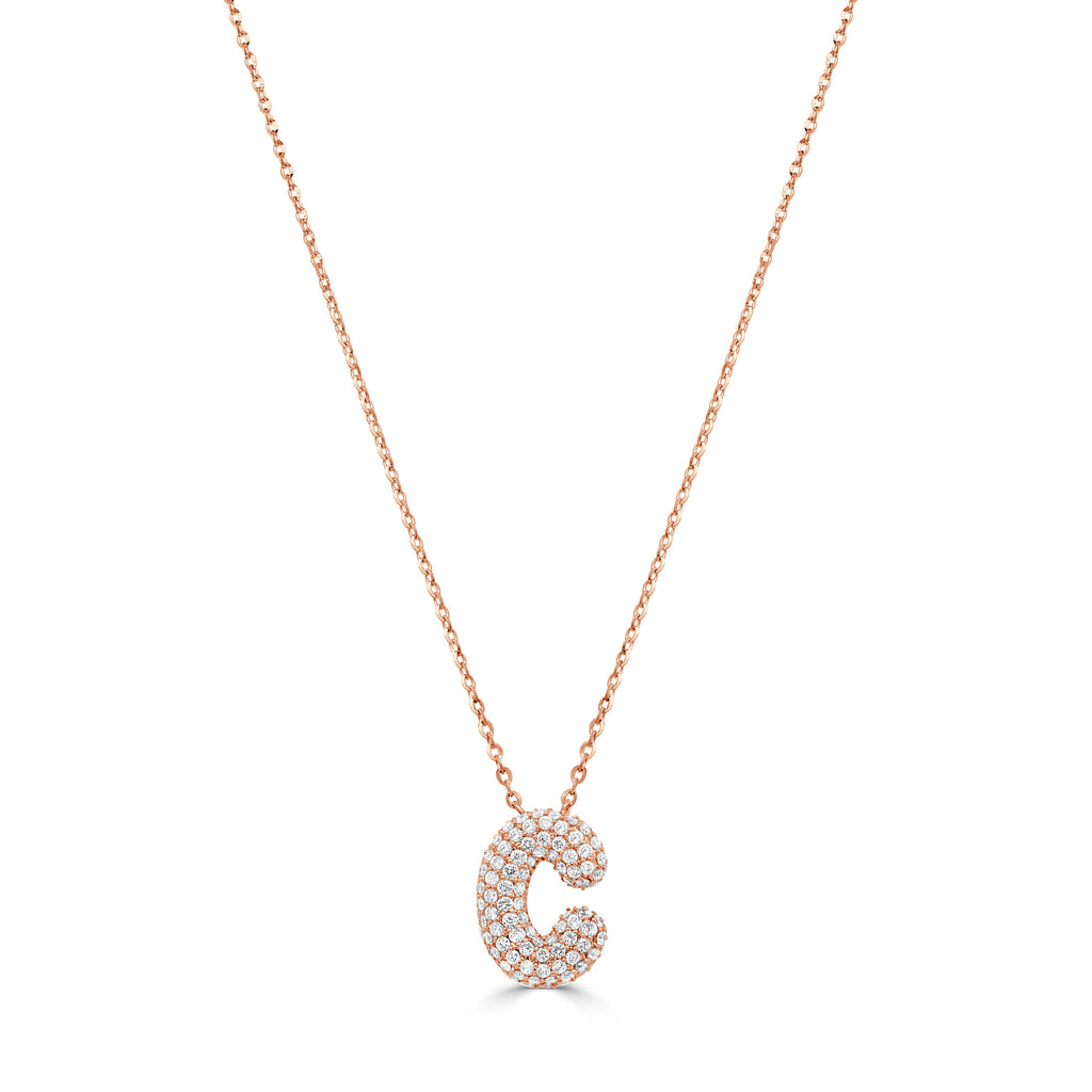14K Gold Pavé Diamond Initial “C” Necklace - Rose