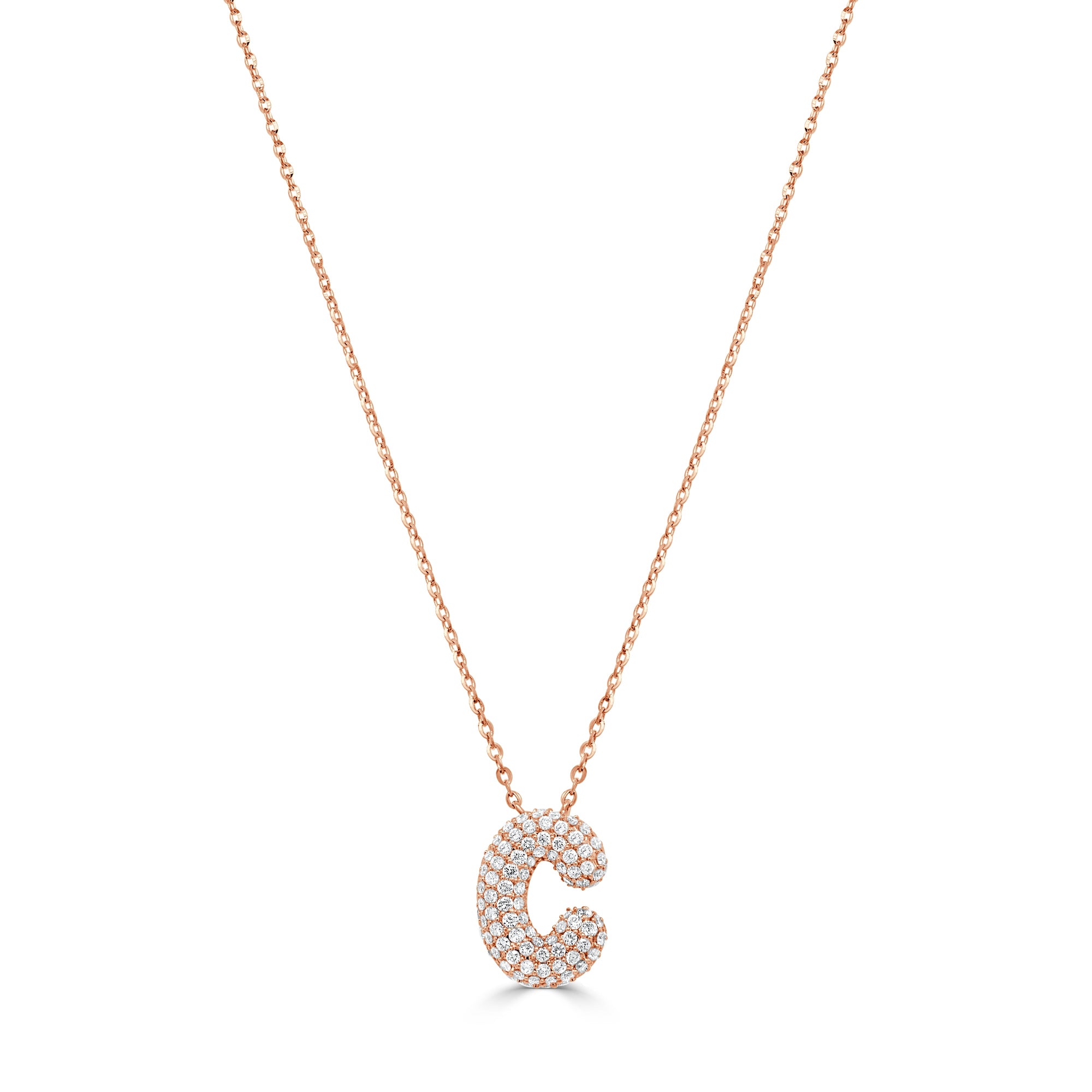 14K Gold Pavé Diamond Initial “C” Necklace - Rose