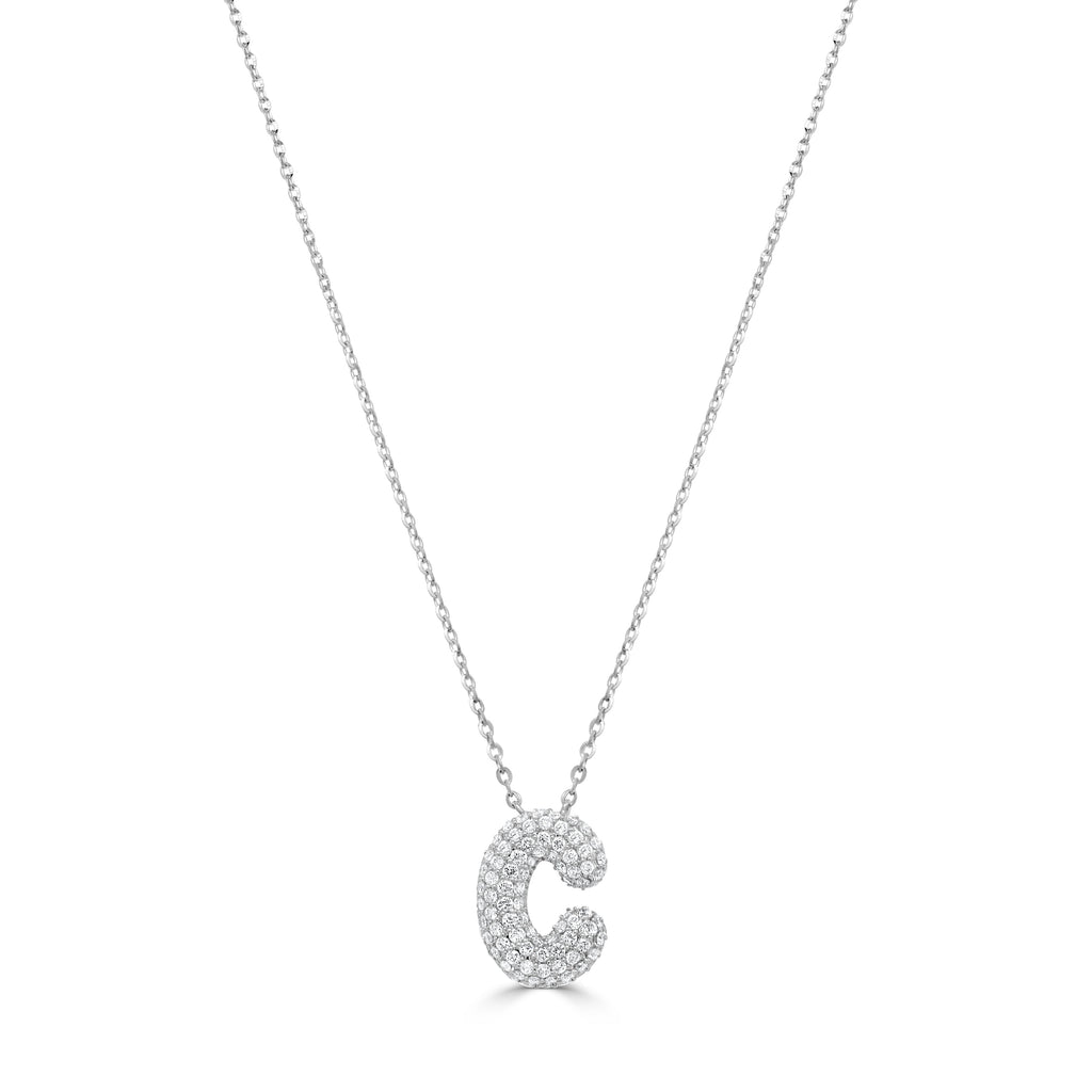 14K Gold Pavé Diamond Initial “C” Necklace - White