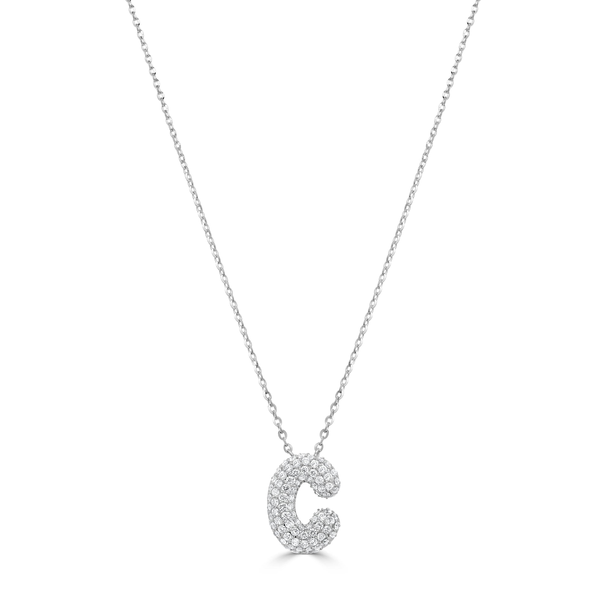 14K Gold Pavé Diamond Initial “C” Necklace - White