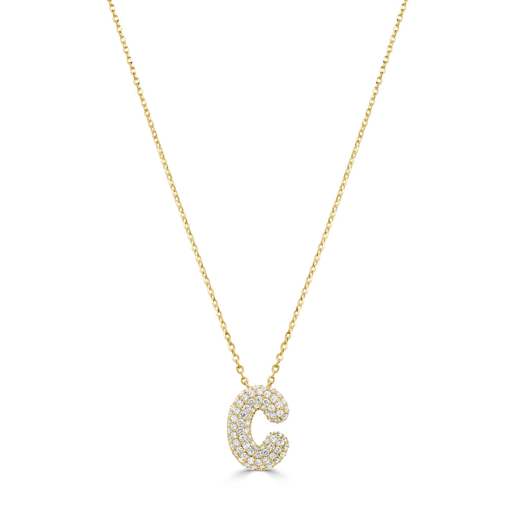 14K Gold Pavé Diamond Initial “C” Necklace - Yellow