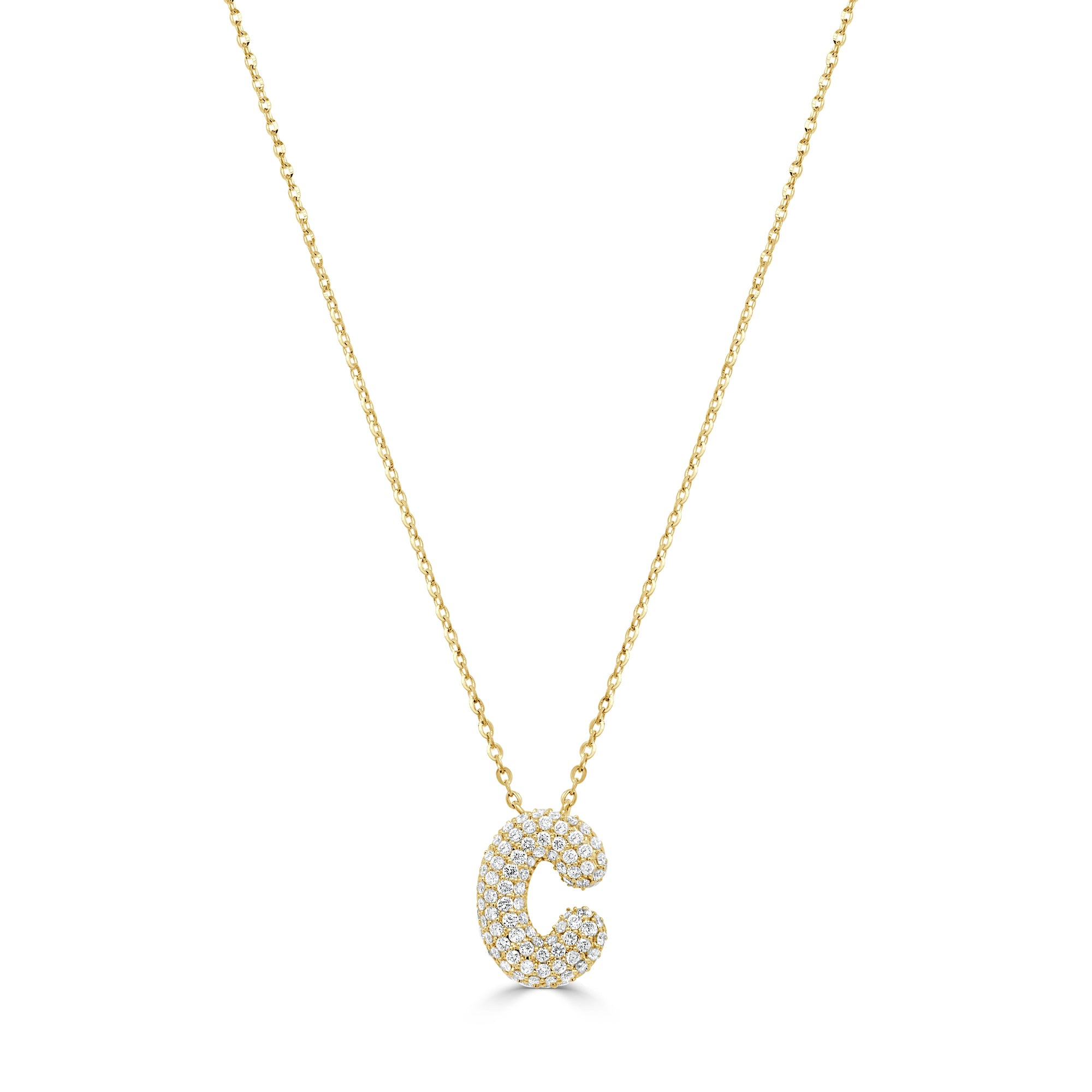 14K Gold Pavé Diamond Initial “C” Necklace - Yellow