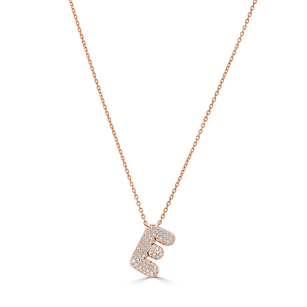 14K Gold Pavé Diamond Initial “E” Necklace - Rose
