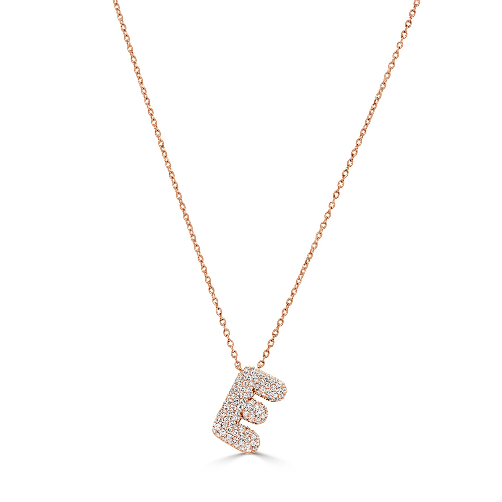 14K Gold Pavé Diamond Initial “E” Necklace - Rose